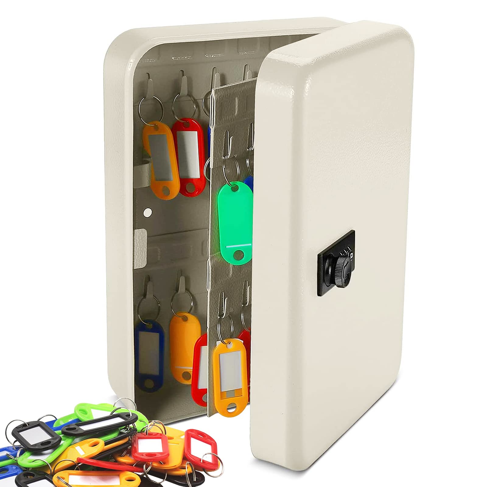 Wall Mount Key Cabinet with Combination Lock - Heavy Duty Steel Security Box Holds 48 Keys, Space Saving Design for Home, Office, School & Laboratory Use - Easy Installation & Setup (Beige) | Perfect for Key Organization in Apartments, Hotels, and Maintenance Rooms