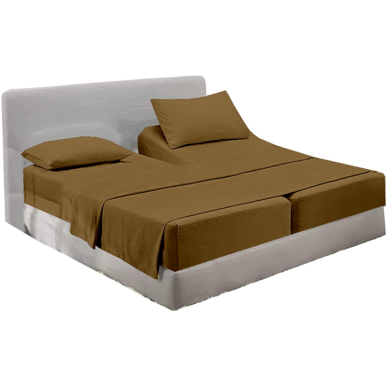 Split King Sheet Set 5-Piece - 600 Thread Count 100% Long Staple Cotton for Adjustable Beds | Ultra Soft Combed Fabric | Taupe Solid Color | Perfect for Master Bedrooms, Guest Rooms & Sleep Comfort