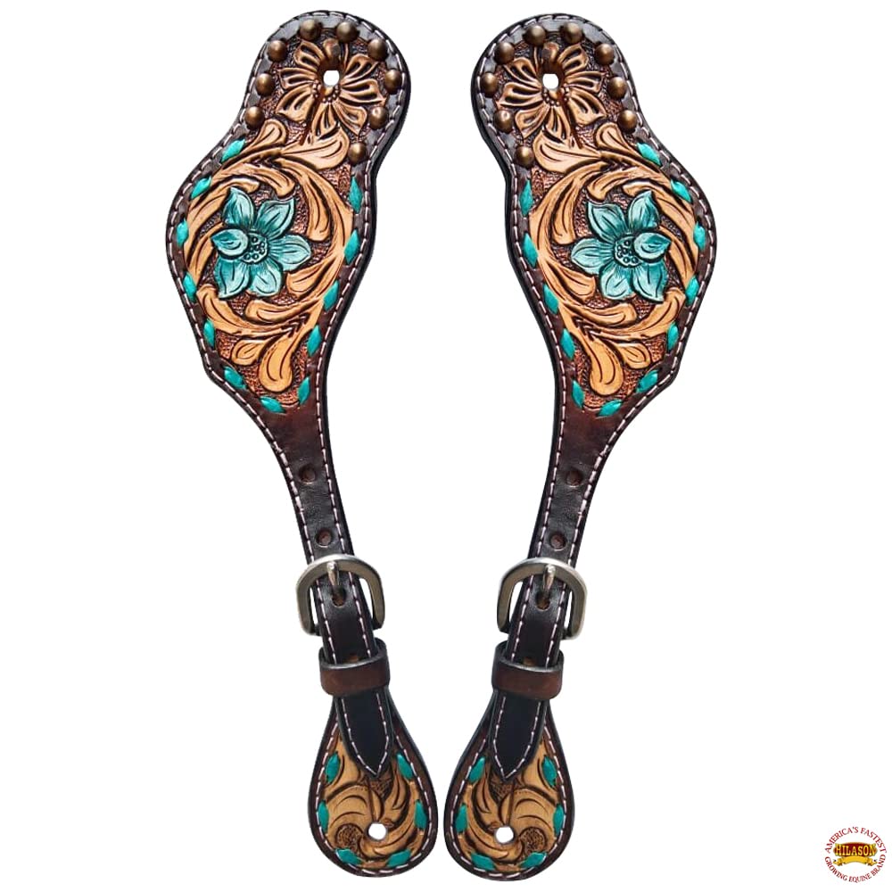 HILASON Western Leather Horse Spur Straps with Floral Hand Painting - Durable Leather Spur Straps for Men & Women - Perfect for Equestrian Riding, Rodeo, and Horseback Training
