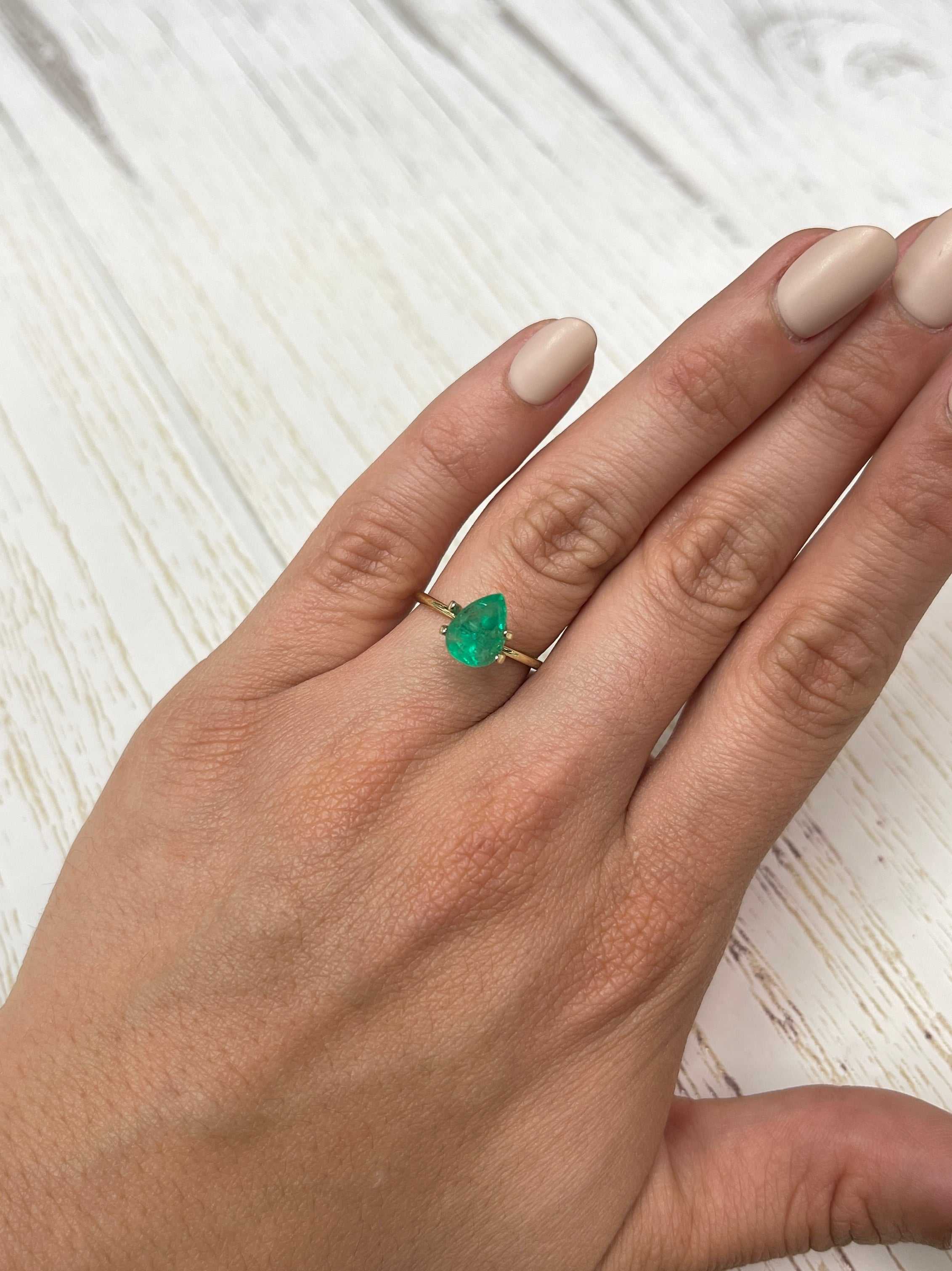 1.81 Carat Natural Colombian Loose Emerald Pear Cut Gemstone - Spring Green Color for Jewelry Making & Engagement Rings