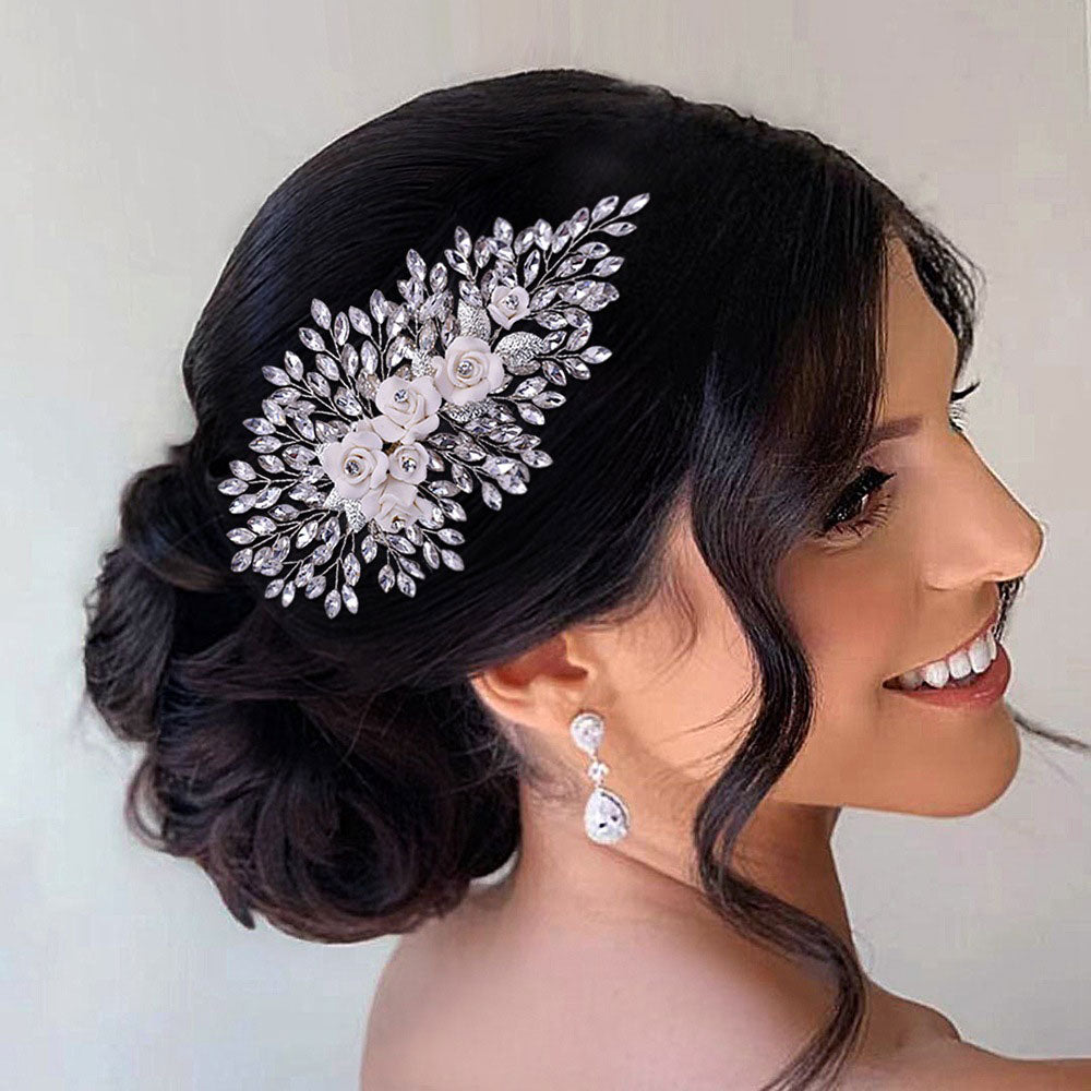 Sparkling Rhinestone Flower Hair Comb Clip for Wedding Bride & Bridesmaids - Perfect for Bridal Accessories, Prom, Party & Special Occasions