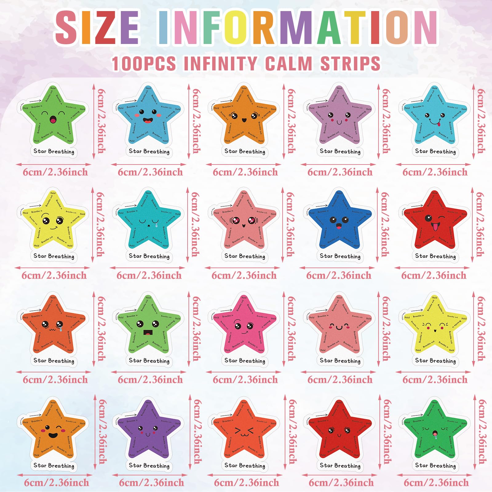100 Pcs Sensory Strips for Anxiety Relief - Calming Mindfulness Stickers with Different Textures, Fidget Stress Relief Tools for Adults, Desk & Office Anxiety Management (Star Pattern) - Perfect for ADHD, Autism & Mental Health Focus