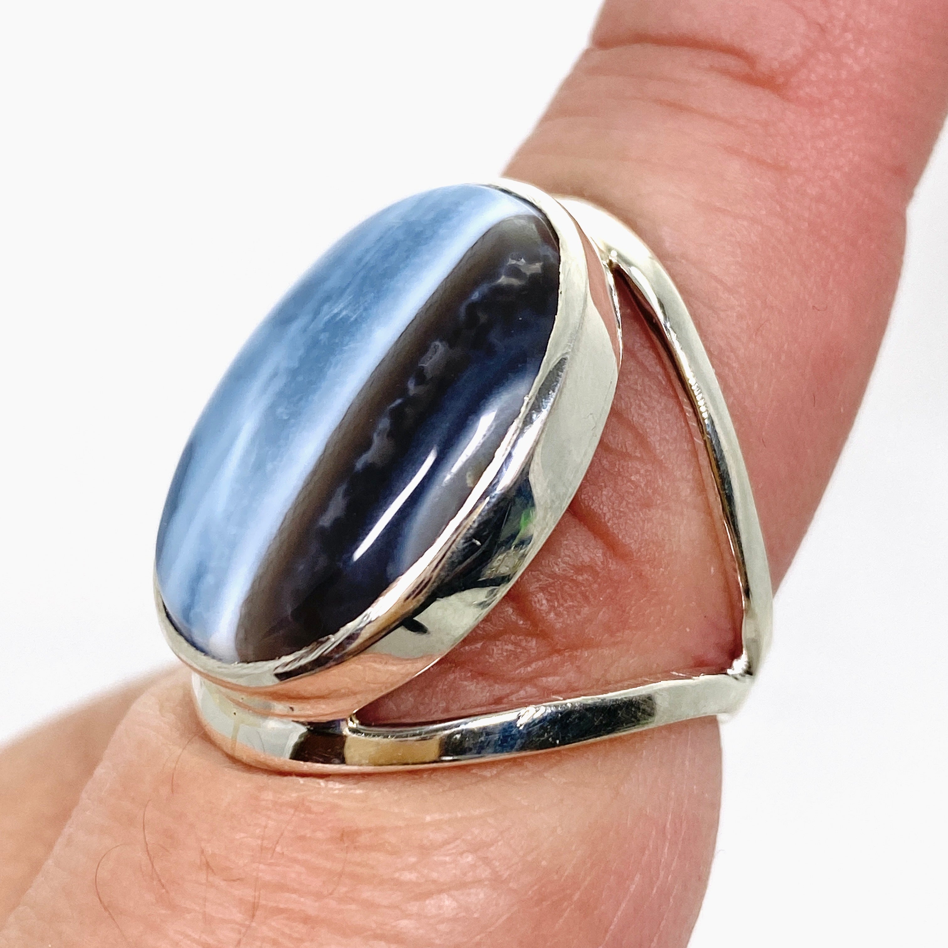 Blue Owhyee Opal Oval Cabochon Ring - Size 9 - KRGJ3304 - Elegant Jewelry for Women, Perfect for Weddings, Parties & Special Occasions