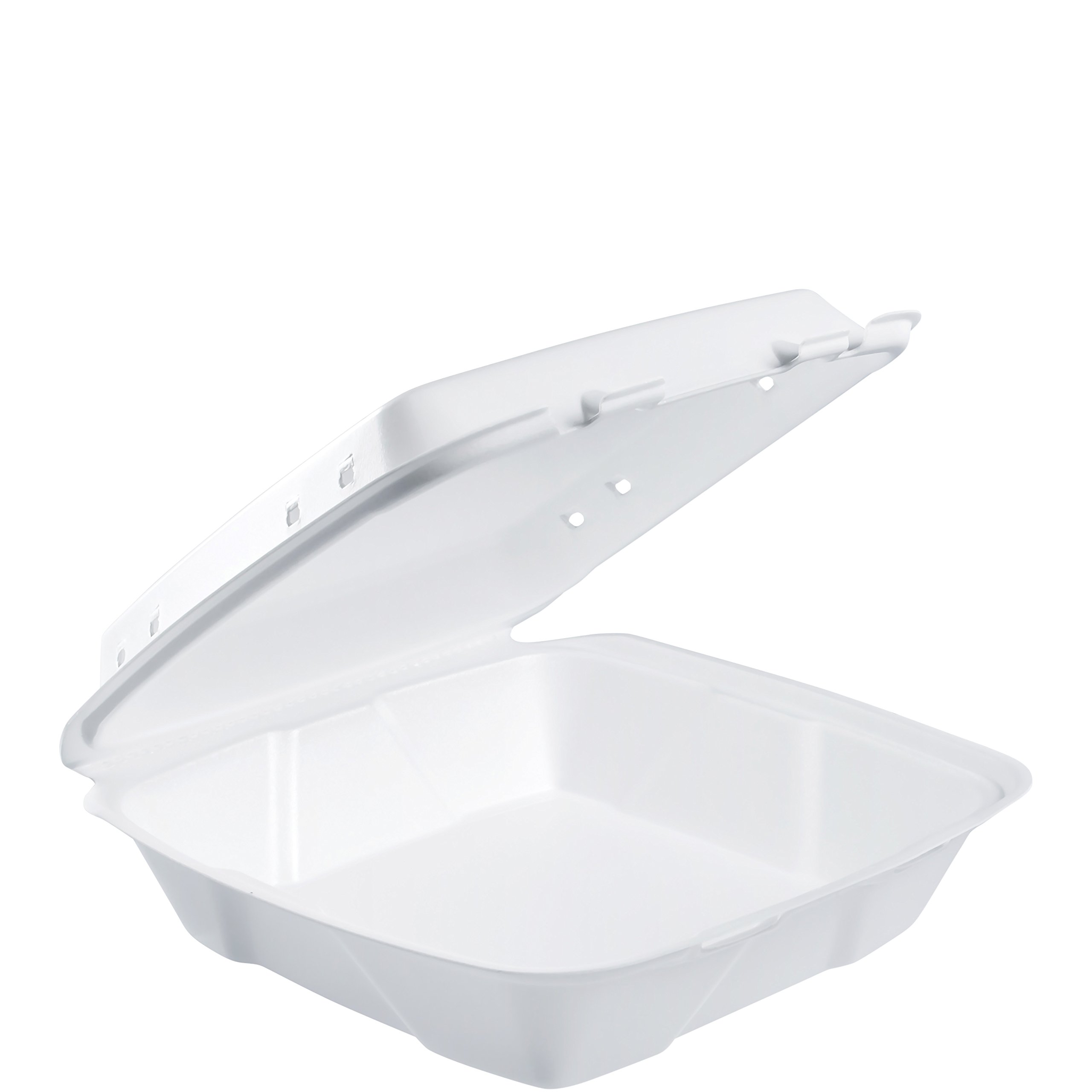 Dart Solo 90HTPF1VR Large Perforated Foam Hinged Container - Vented, 9 Inch (Case of 200), White – Perfect for Takeout, Food Storage, and Catering Events