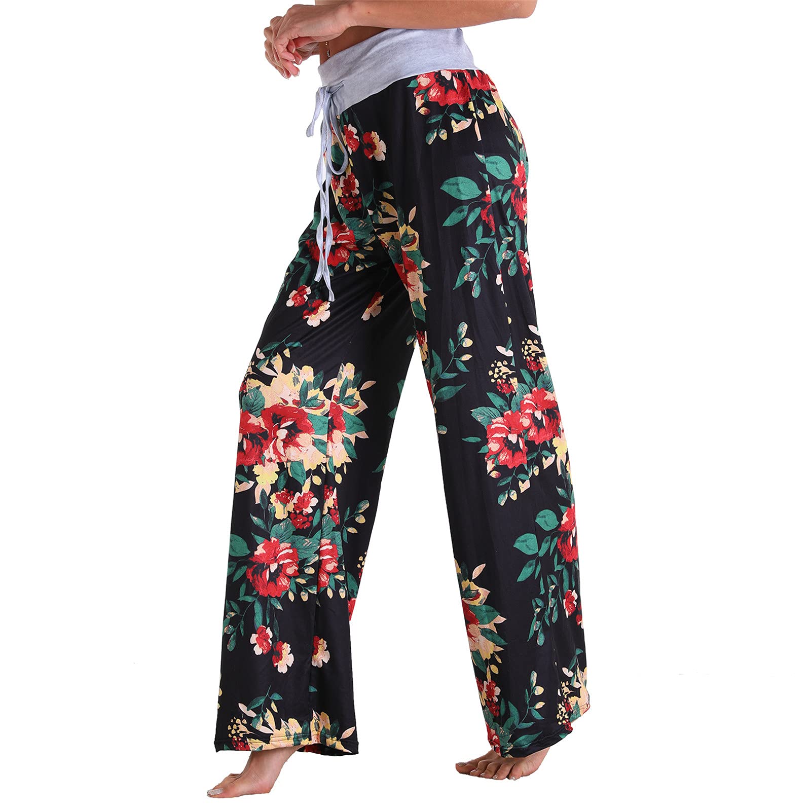 GDJGTA Women's Casual Stretch Waist Loose Wide Leg Pants - High Printing Comfy Trousers for Tall Women | Perfect for Yoga, Lounge & Everyday Wear