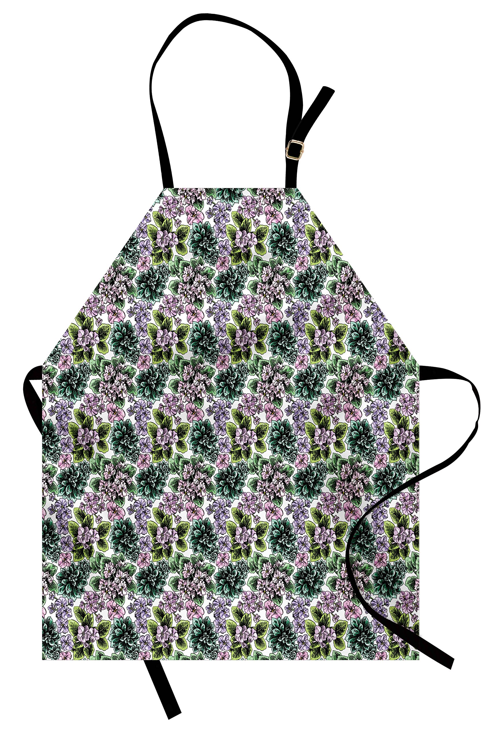 Ambesonne Floral Apron - Unisex Adjustable Kitchen Bib Apron with Violet Peonies & Hydrangea Design for Cooking, Baking, Gardening | Perfect for Home Chefs, BBQ Parties & Outdoor Activities
