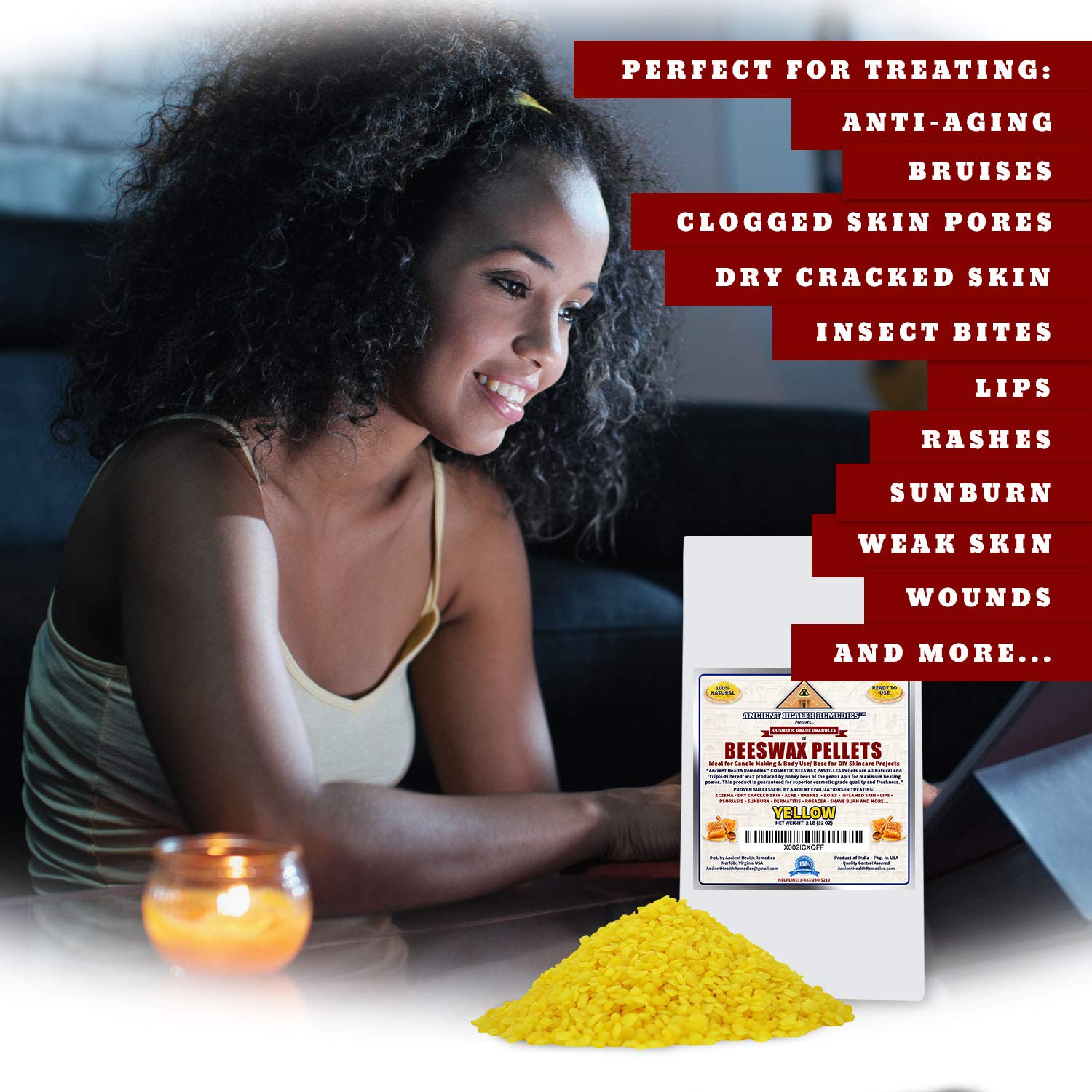 Pure Natural Cosmetic Grade Yellow Beeswax Pellets - Triple Filtered for DIY Skincare, Candle Making & Lip Balms (2 LB) | Perfect for Homemade Beauty Products, Soap Crafting & Aromatherapy