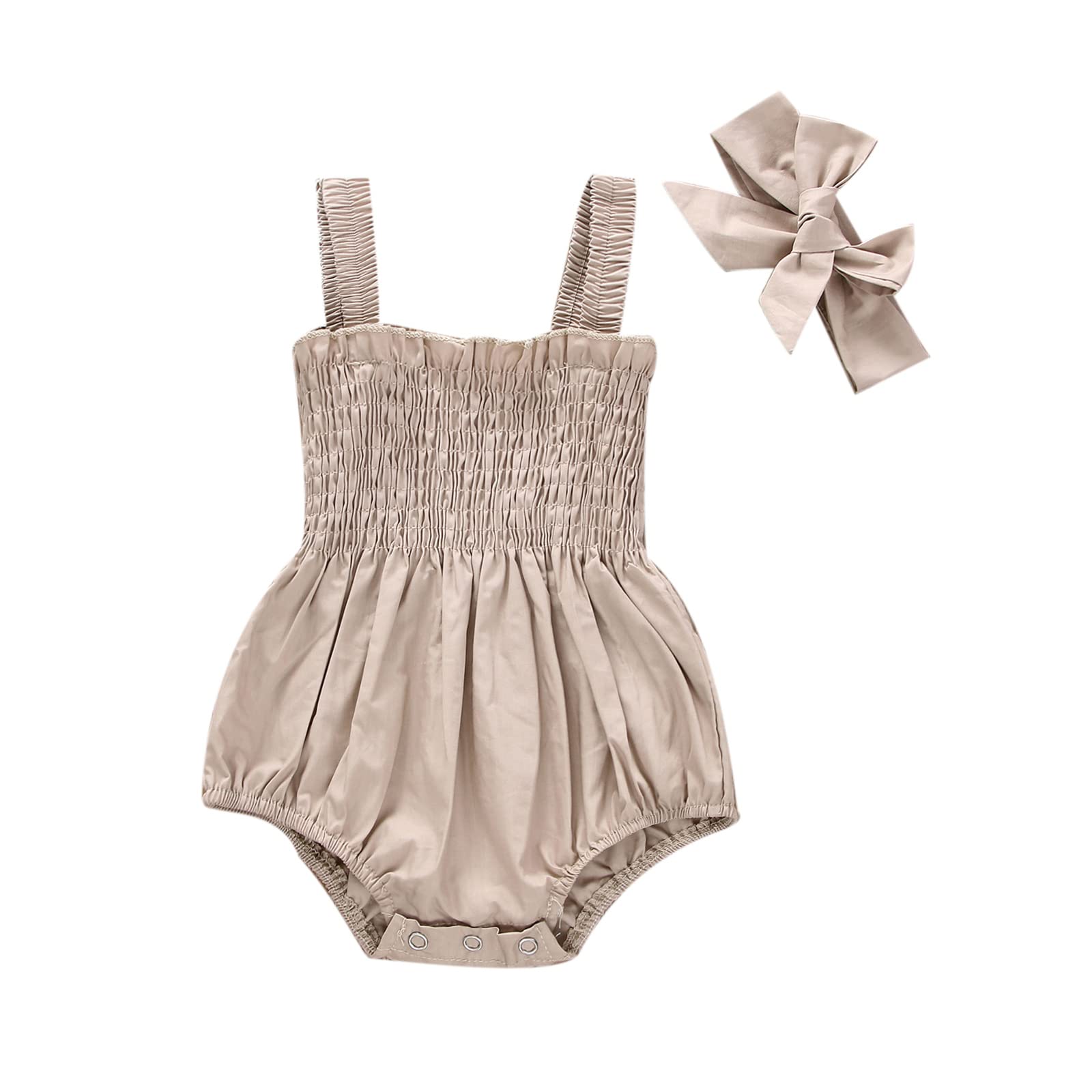 Newborn Baby Girl Sleeveless Halter Romper with Frill & Headband - Soft Cotton One-Piece Jumpsuit for Summer Outfits | Perfect for Beach, Photo Shoots & Casual Wear