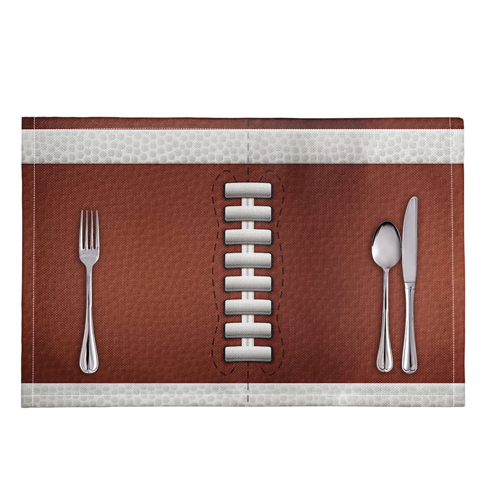 KUILIUPET PVC Woven Vinyl Football Print Placemats Set of 4 - Waterproof, Easy-Clean Table Mats for Dining Room Decor | Perfect for Christmas, Thanksgiving, and Game Day Parties