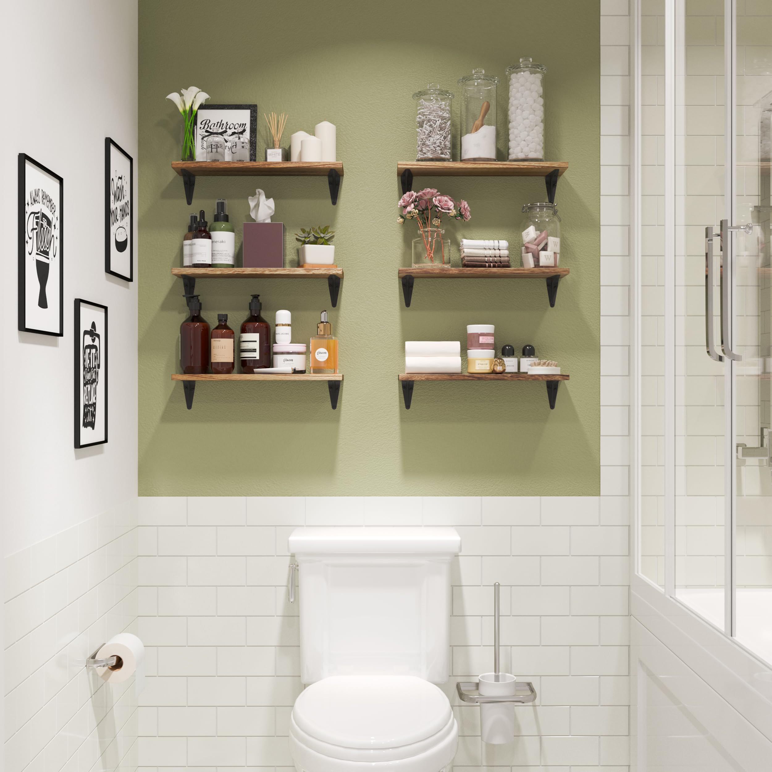 Wallniture Arras Floating Shelves Set of 6 - Rustic Wood Wall Shelves for Bedroom, Living Room & Office Decor - Perfect for Displaying Books, Photos & Decorative Items