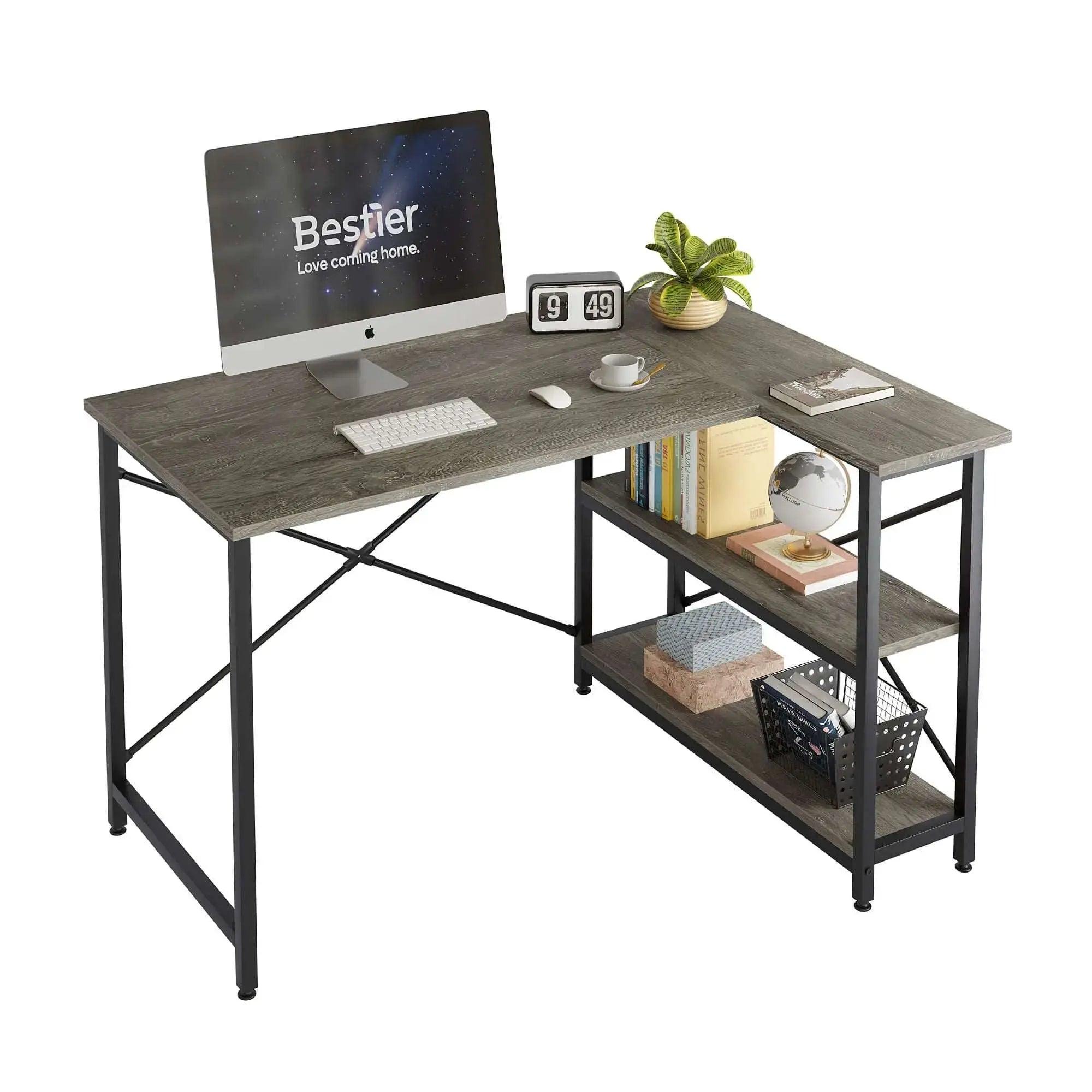 Bestier Small L-Shaped Desk with Reversible Shelves - Compact Home Office Desk for Small Spaces | Perfect for Gaming, Study & Remote Work
