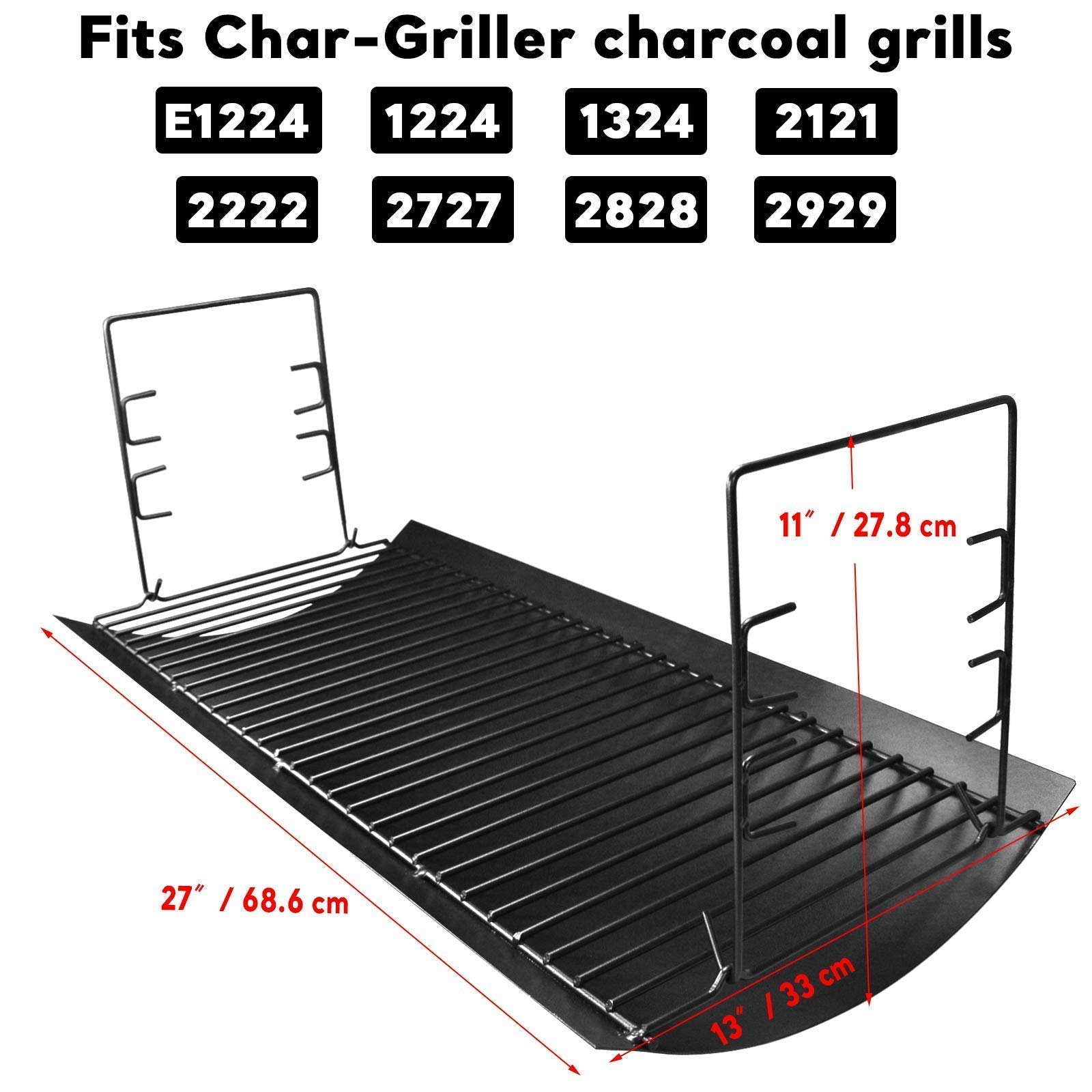 Uniflasy 27-Inch Ash Pan & Drip Pan with Cast Iron Cooking Grate for Char-Griller Smoker - Perfect for BBQ, Grilling, and Outdoor Cooking