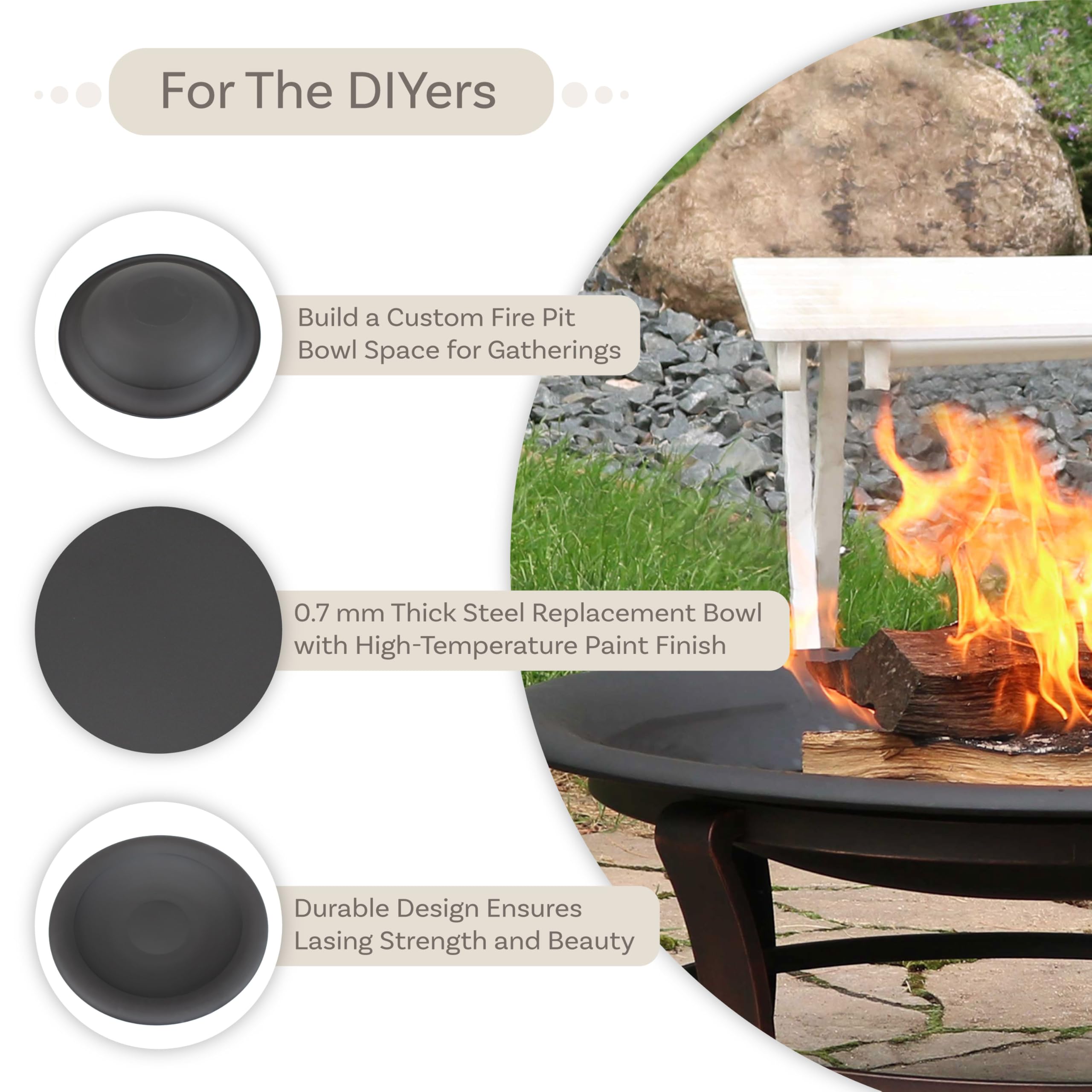 32-Inch Sunnydaze Outdoor Fire Pit Bowl Replacement Insert - Wood-Burning Fire Bowl for DIY Ring or Existing Stand - Perfect for Backyard, Patio, and Camping Gatherings