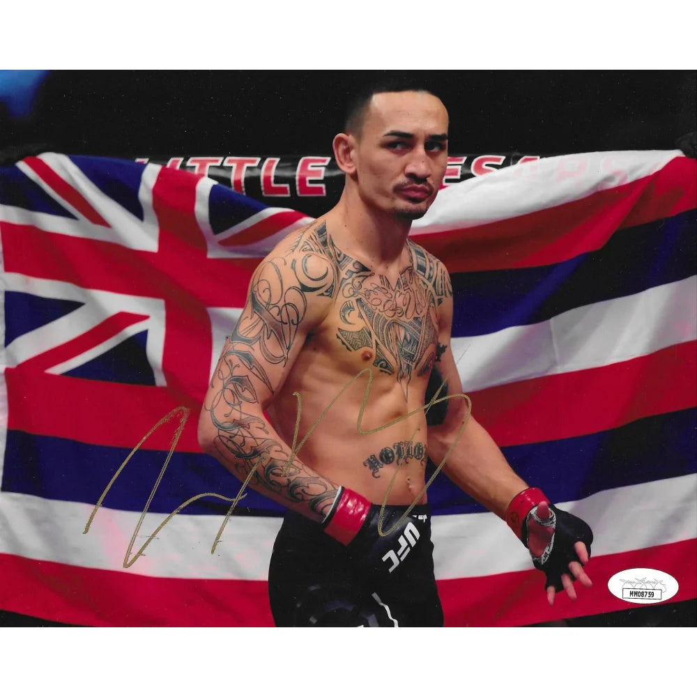 Max Holloway Autographed 8x10 Photo with JSA COA - UFC MMA Signed Memorabilia with Canadian Flag - Perfect for Sports Collectors, UFC Fans, and Man Cave Decor