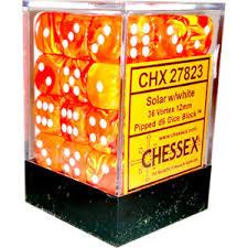 Chessex 36-Piece D6 Dice Set - 12mm Solar White Vortex Pipped Dice for Tabletop RPGs, Board Games & Collectibles