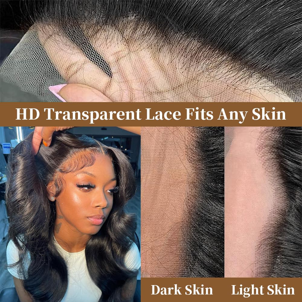 30 Inch Brazilian Virgin Human Hair Lace Front Wig - 200% Density 13x6 HD Transparent Pre-Plucked Glueless Body Wave Wig for Women (Natural Black) | Perfect for Daily Wear, Parties, Cosplay & Special Occasions