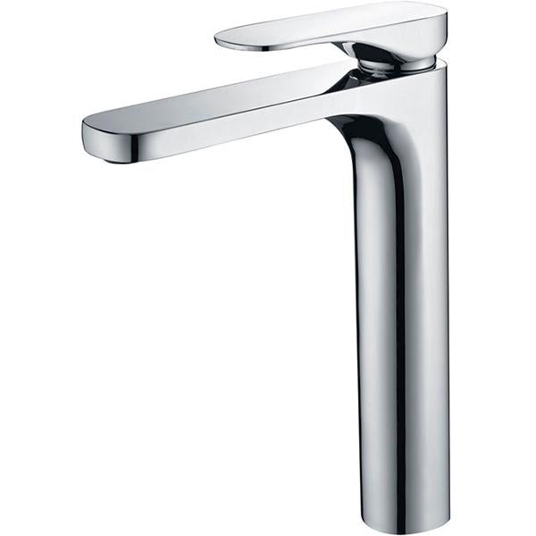 Fienza Luciana Tall Basin Mixer Chrome 226107 - Modern Bathroom Faucet for Sink, Single Handle Waterfall Spout, Brushed Nickel Finish - Perfect for Vanity, Powder Room & Guest Bathroom