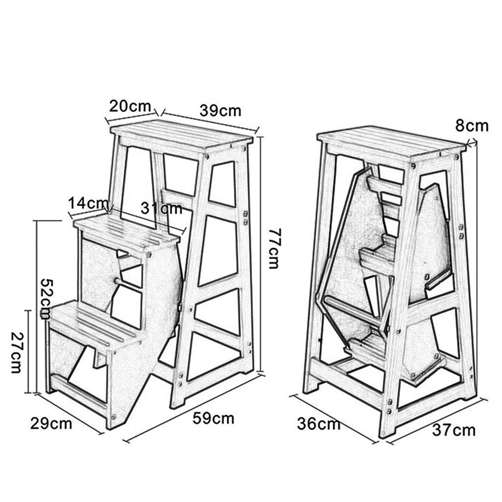 FADUNI 3-Step Folding Wooden Step Stool for Home, Compact Indoor Climbing Stool with Non-Slip Surface - Perfect for Reaching High Shelves, Kitchen Cabinets, and Library Books