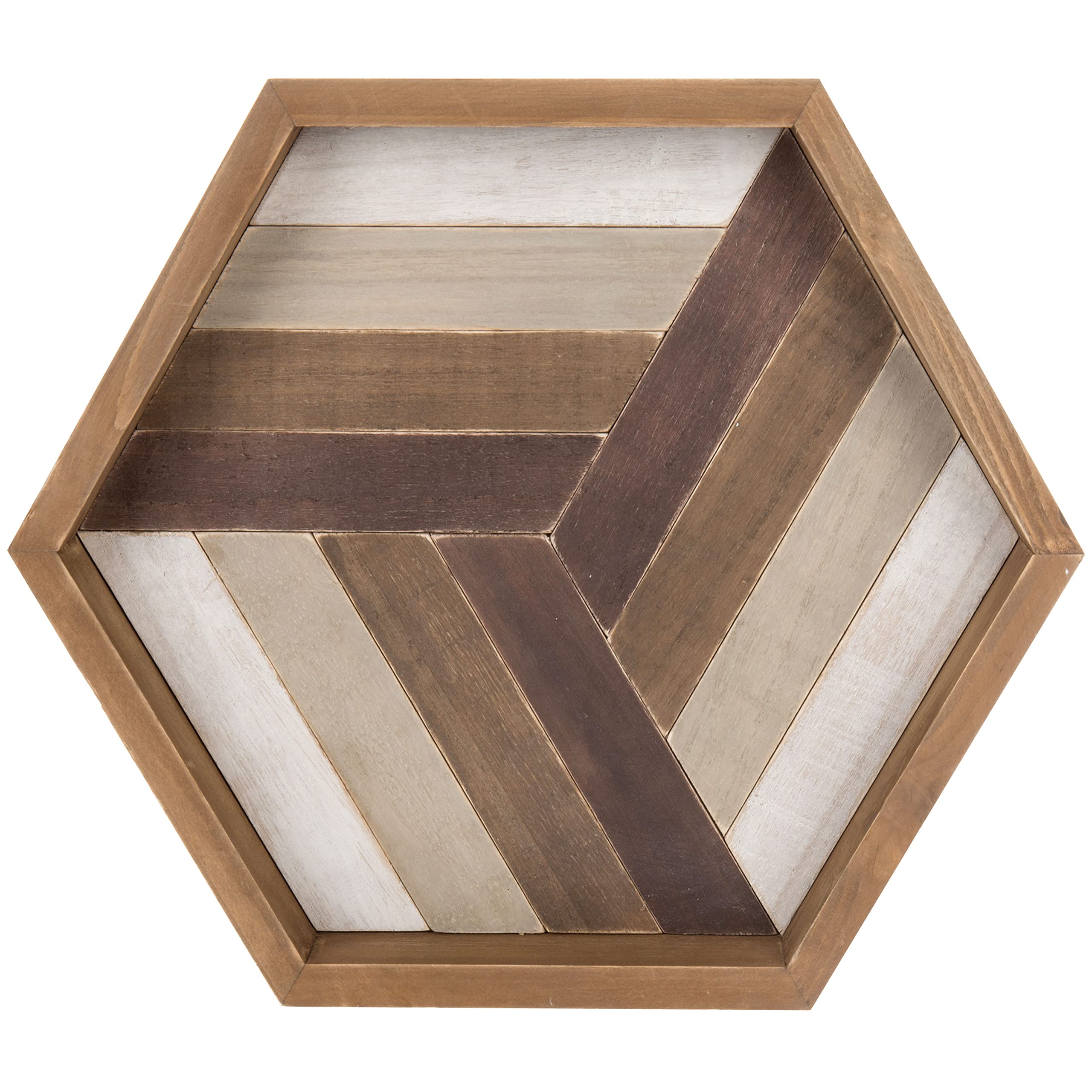 MyGift 12 Inch Rustic Wood Serving Tray with Geometric Chevron Design - Decorative Ottoman Coffee Table Tray for Living Room, Bedroom & Home Decor
