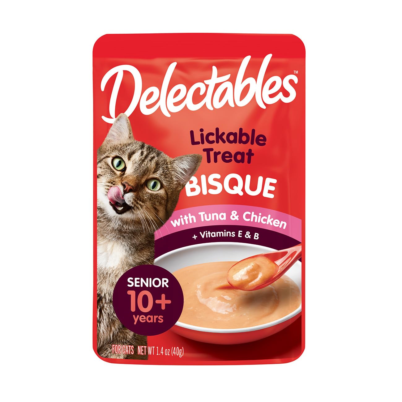 Delectables Bisque Lickable Cat Treats for Senior Cats - Tuna & Chicken Flavor (1.4 oz) | Easy-to-Digest Liquid Snack for Older Felines, Perfect for Hydration & Appetite Stimulation