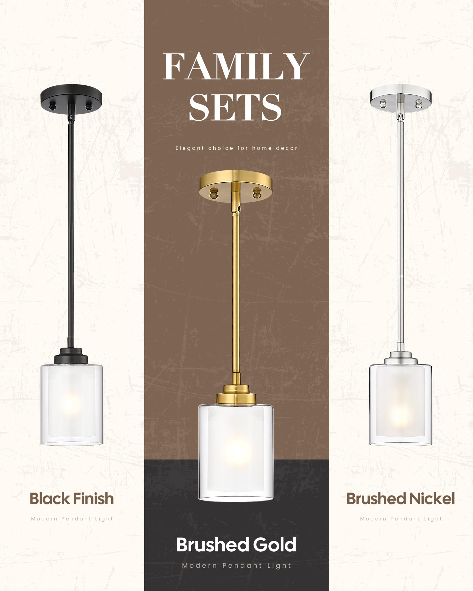 Modern Pendant Light 2-Pack - Brushed Gold Kitchen Island Lighting, Farmhouse Hanging Ceiling Fixture for Dining Room, Bedroom, Bar & Office (TXPLBG02-2PK) - Perfect for Modern Homes & Commercial Spaces