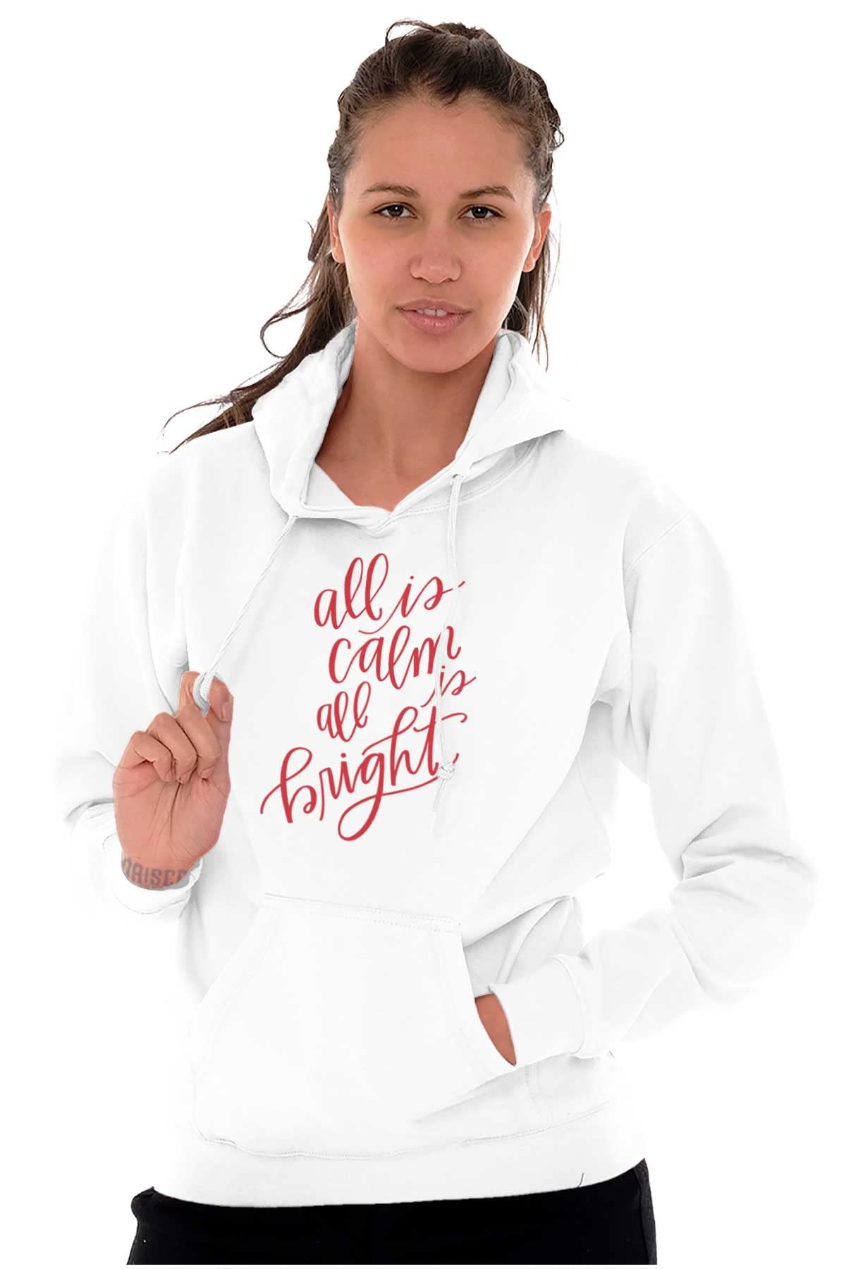 Christmas All Calm and Bright Hoodie Sweatshirt for Women - Cozy Holiday Pullover for Winter Outfits & Festive Gatherings