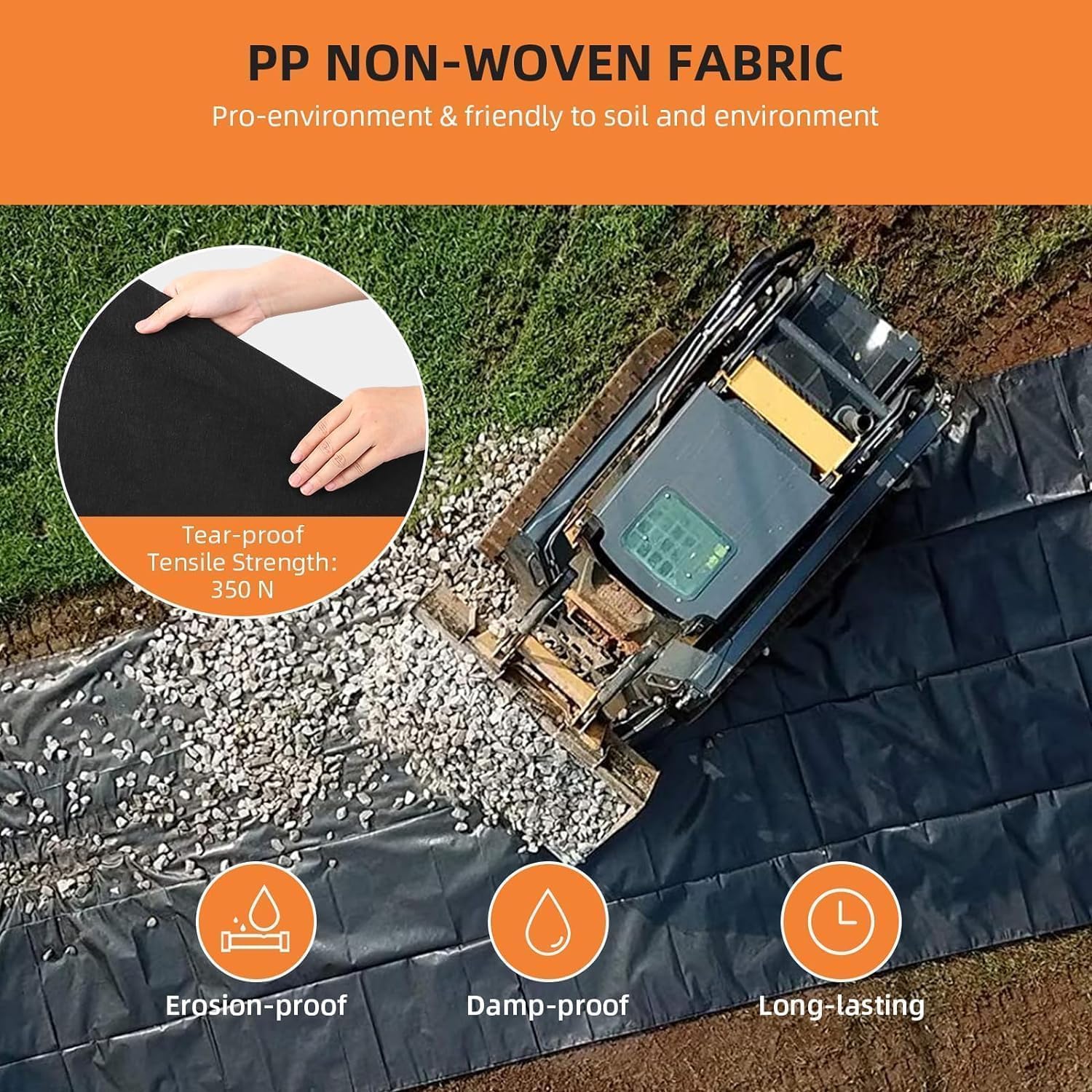 GARVEE 3'x300' Heavy Duty Non-Woven Geotextile Fabric - 6oz, 350N/440N Strength for Driveway Stabilization, Erosion Control & Landscaping | Water Permeable Weed Barrier for French Drain, Garden & Construction Projects | Durable Black Landscape Fabric