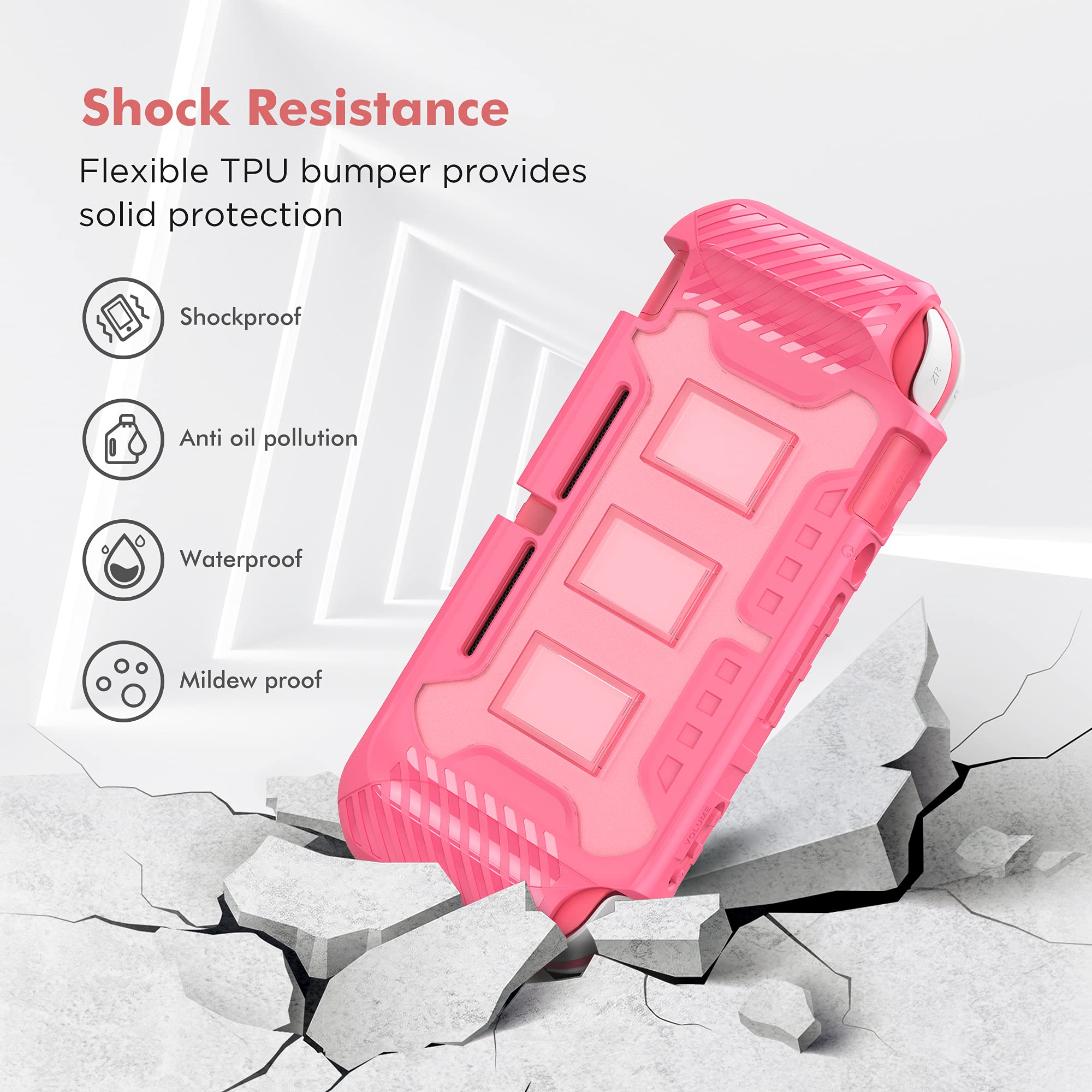 KIWIHOME Pink Protective Hard Case for Nintendo Switch Lite - TPU Cover with Thumb Grip Caps | Cute Gaming Accessory for Girls | Perfect for Travel, Home & On-the-Go Gaming (Pink)