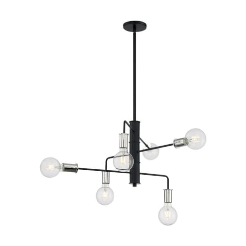 NUVO 60/7354 Ryder 6-Light Black Chandelier Fixture - Modern Ceiling Lighting for Dining Room, Bedroom, or Living Room Decor
