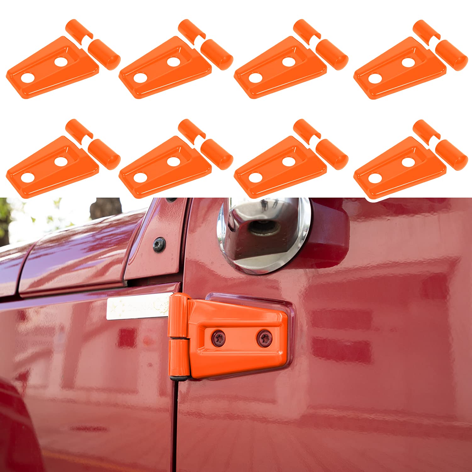 2007-2018 Jeep Wrangler JK JKU Orange Door Hinge Cover Trim - 8PCS Exterior Accessories for 2&4 Door Models | Perfect for Off-Road Protection & Style Upgrade