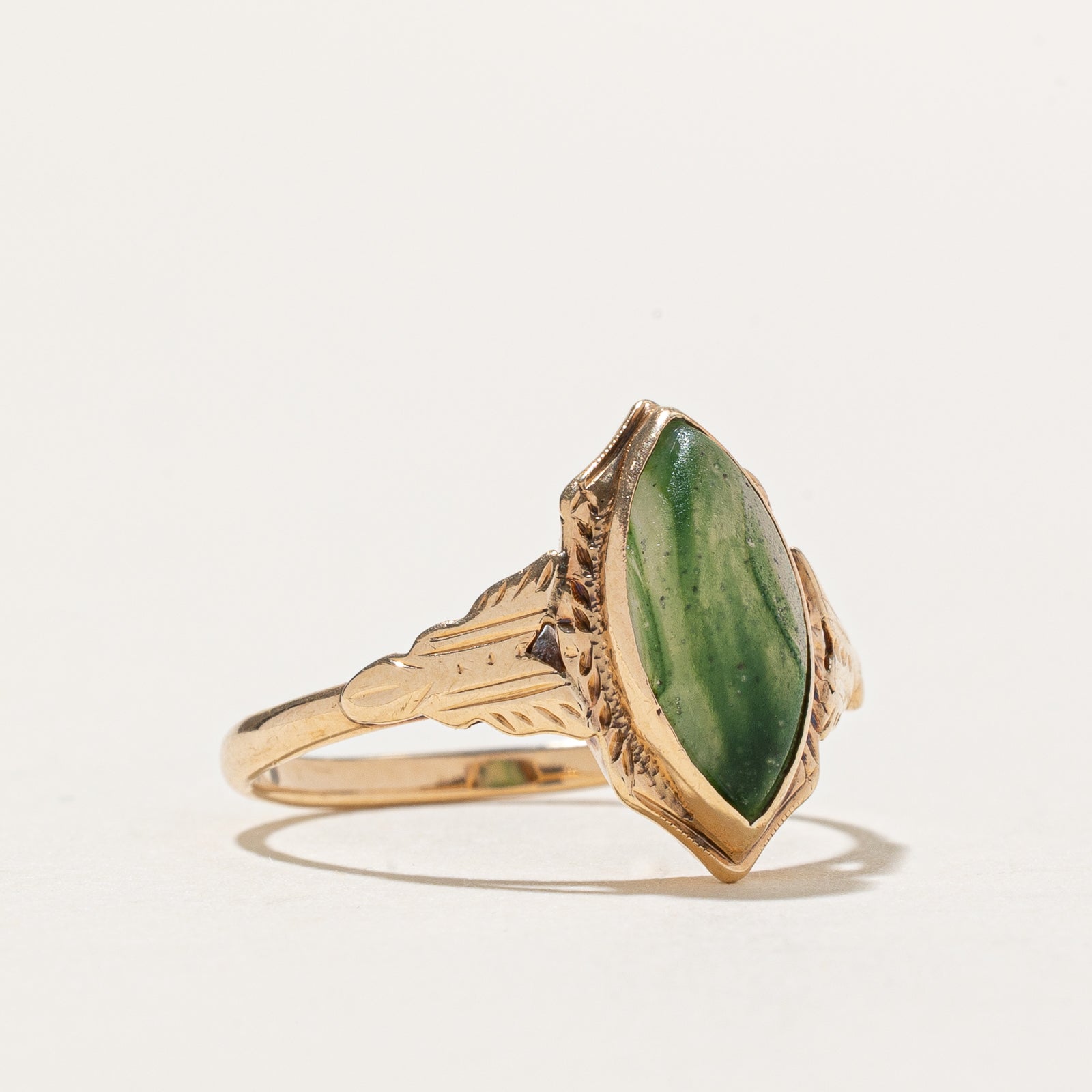 1.80ct Green Pasté Glass Textured Navette Ring - Size 6.25 | Vintage Inspired Statement Jewelry for Women | Perfect for Weddings, Parties & Special Occasions