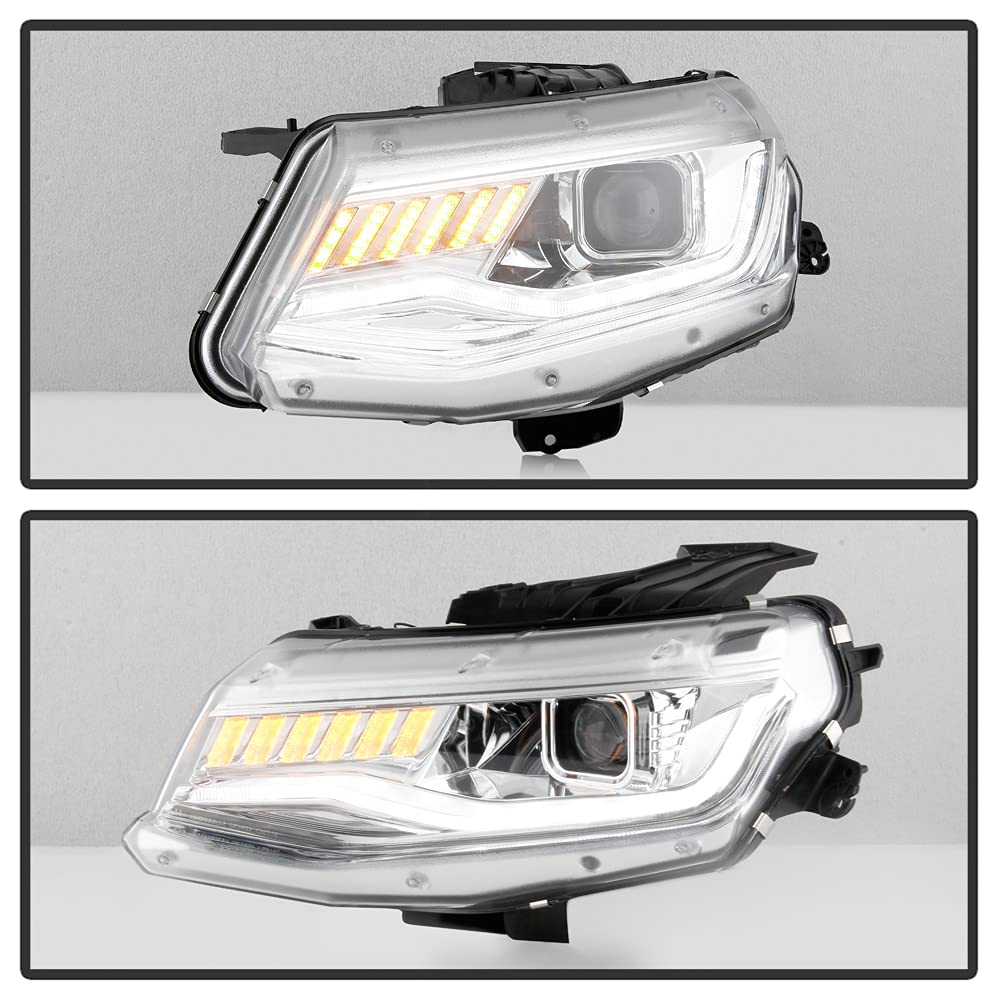 ACANII Chrome LED Tube with Sequential Signal Projector Headlights for 2016-2018 Chevy Camaro - Upgrade Halogen Model Headlamps for Enhanced Visibility & Style | Perfect for Night Driving & Car Customization