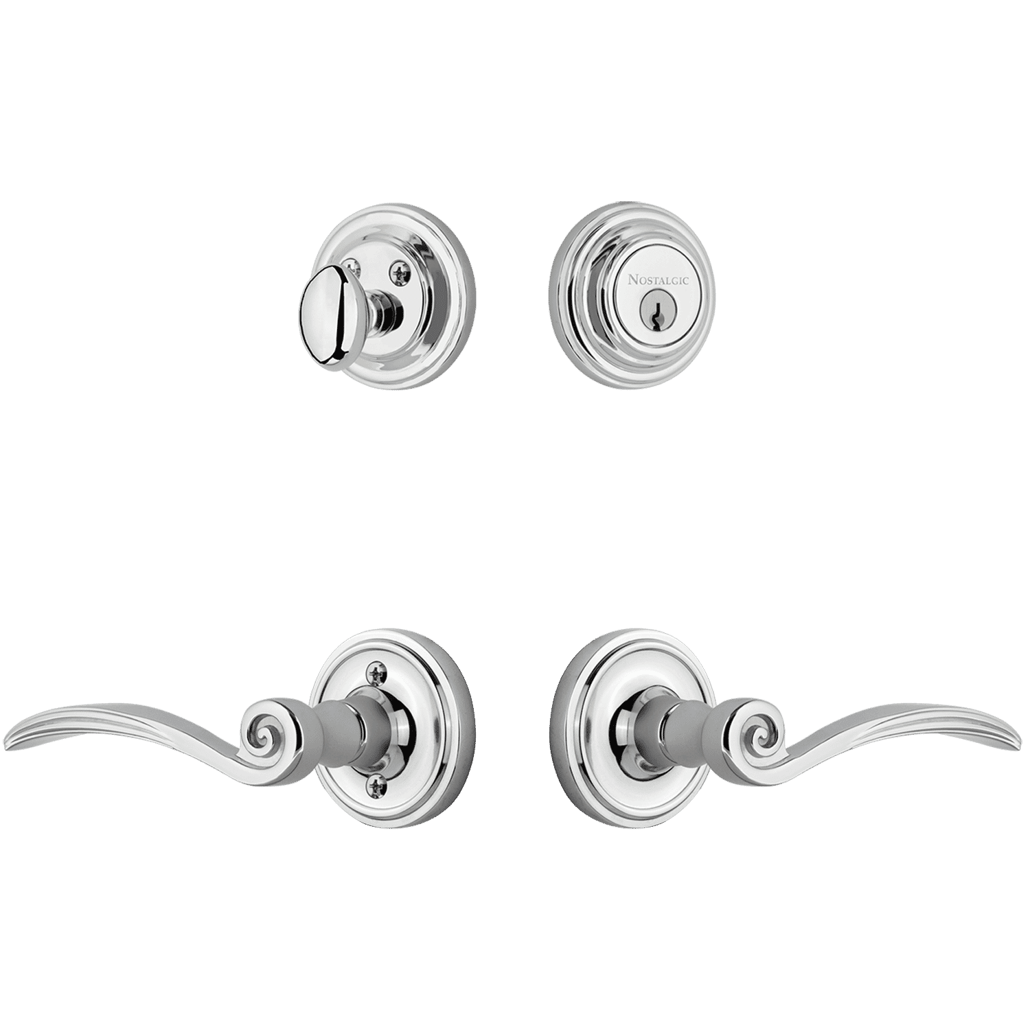 Classic Rosette Entry Set with Swan Lever in Bright Chrome - Elegant Door Hardware for Home & Office - Perfect for Interior & Exterior Doors