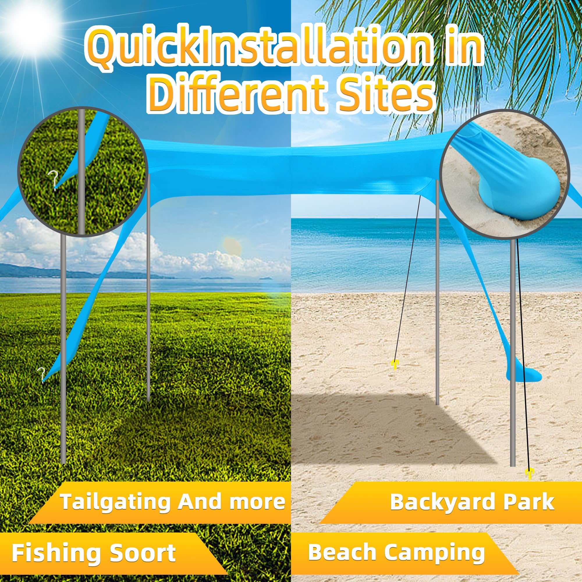 BOTINDO Pop Up Beach Tent Sun Shelter - Family Size Canopy with 2 Stability Poles & Carry Bag for Outdoor Shading - Perfect for Beach Days, Fishing Trips, Backyard Camping and Picnics