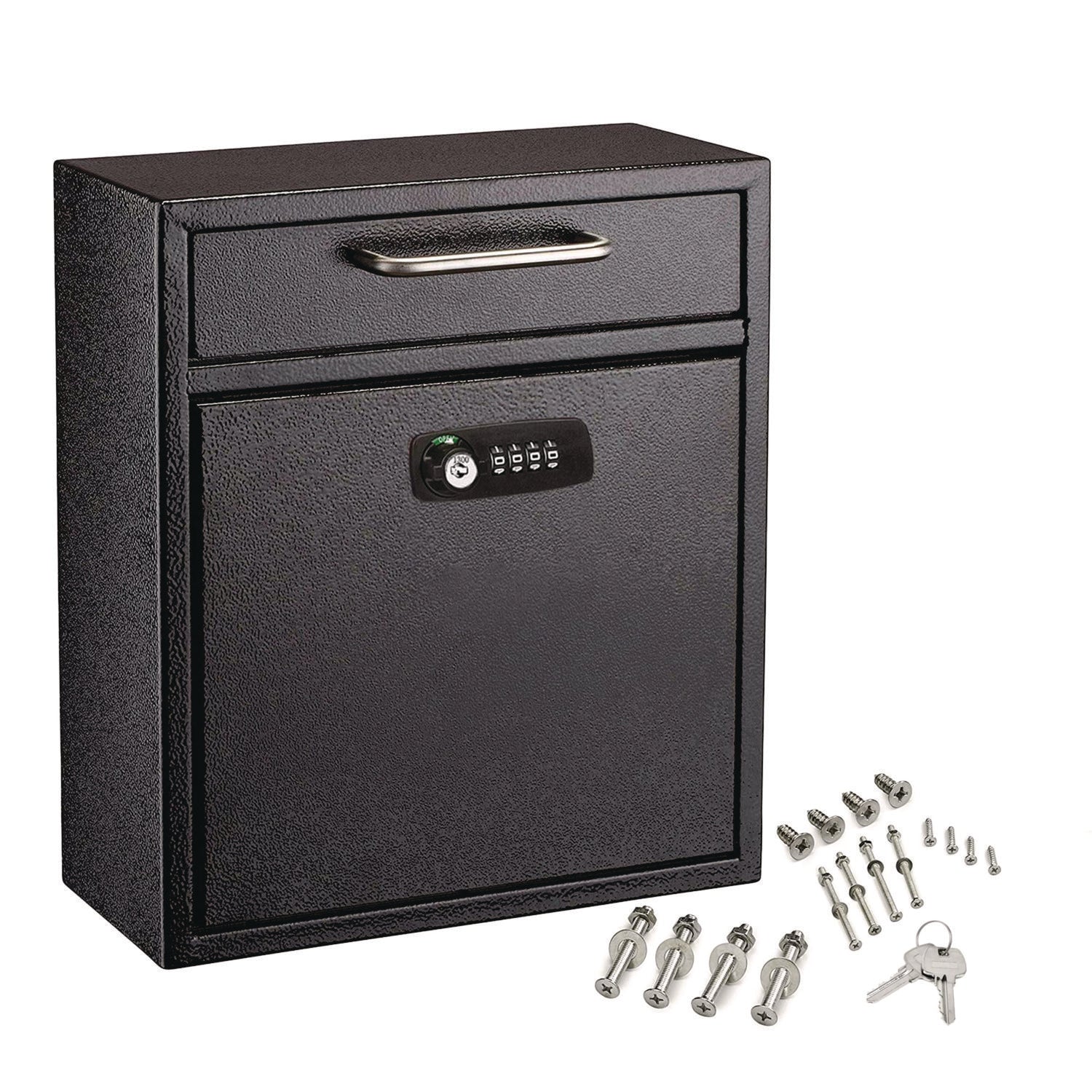 AdirOffice Medium Secure Drop Box - Wall Mounted Locking Mailbox with Key & Combination Lock (10.51 x 4.72 x 12 Inches, Black) - Perfect for Home, Office & Apartment Mail Security