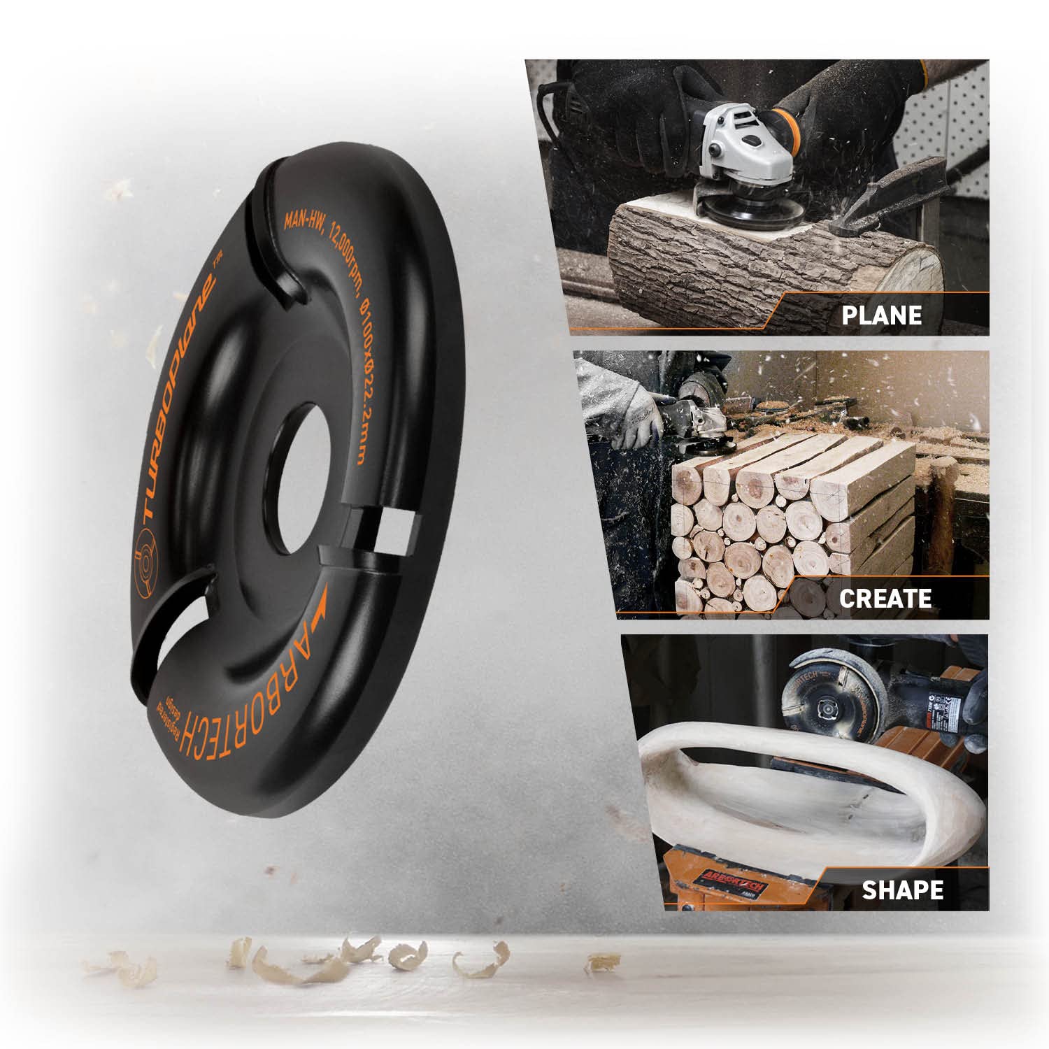 ARBORTECH TURBOPlane Blade 4-Inch/100mm Carbide Woodworking Disc for Angle Grinder Attachment | Fast Wood Removal & Smoothing | Perfect for DIY Projects, Furniture Making & Wood Carving (Model: IND.FG.400.20)