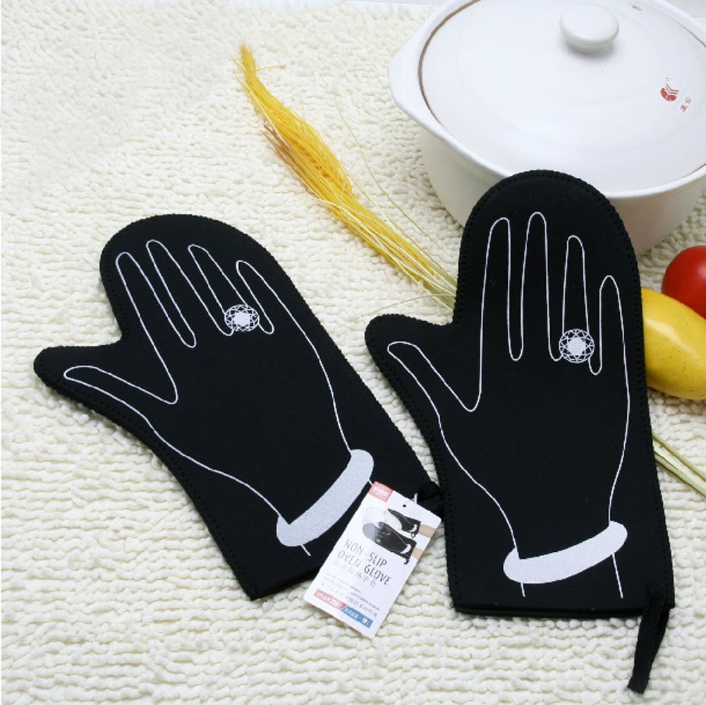 PANDA SUPERSTORE Heat Resistant Oven Mitts - Anti-Slip Black Kitchen Gloves for Baking, Grilling & Cooking - Pair of Premium Silicone Oven Gloves for BBQ, Baking & Kitchen Safety