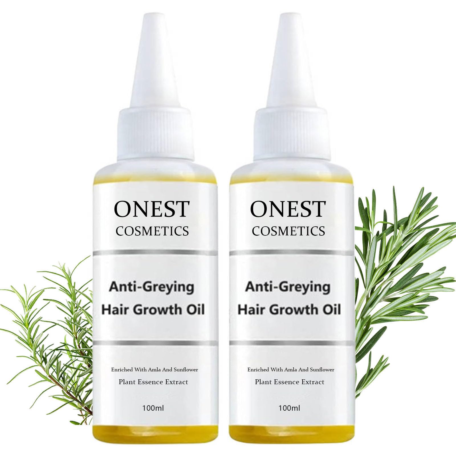 Onest Cosmetics Anti-Greying Hair Growth Oil with Amla & Sunflower - Rosemary Hair Serum for Hair Loss Prevention & Nourishment - Promotes Healthy Hair Growth for Men & Women (Use for Daily Scalp Massage, Hair Care Routine, and Thinning Hair Treatment)