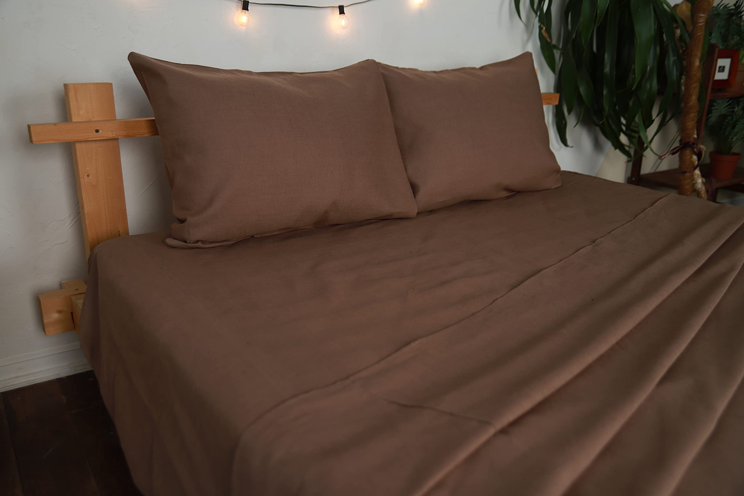 Premium European Linen Bedding Set - 100% Natural Flax Sheets & Pillowcases - 4 Piece Breathable Soft Bed Sheet Set (Includes Fitted Sheet, Flat Sheet & 2 Pillow Protectors) - Full Size Cacao Brown - Perfect for Luxury Home, Hotel Style Bedroom & Eco-Friendly Living