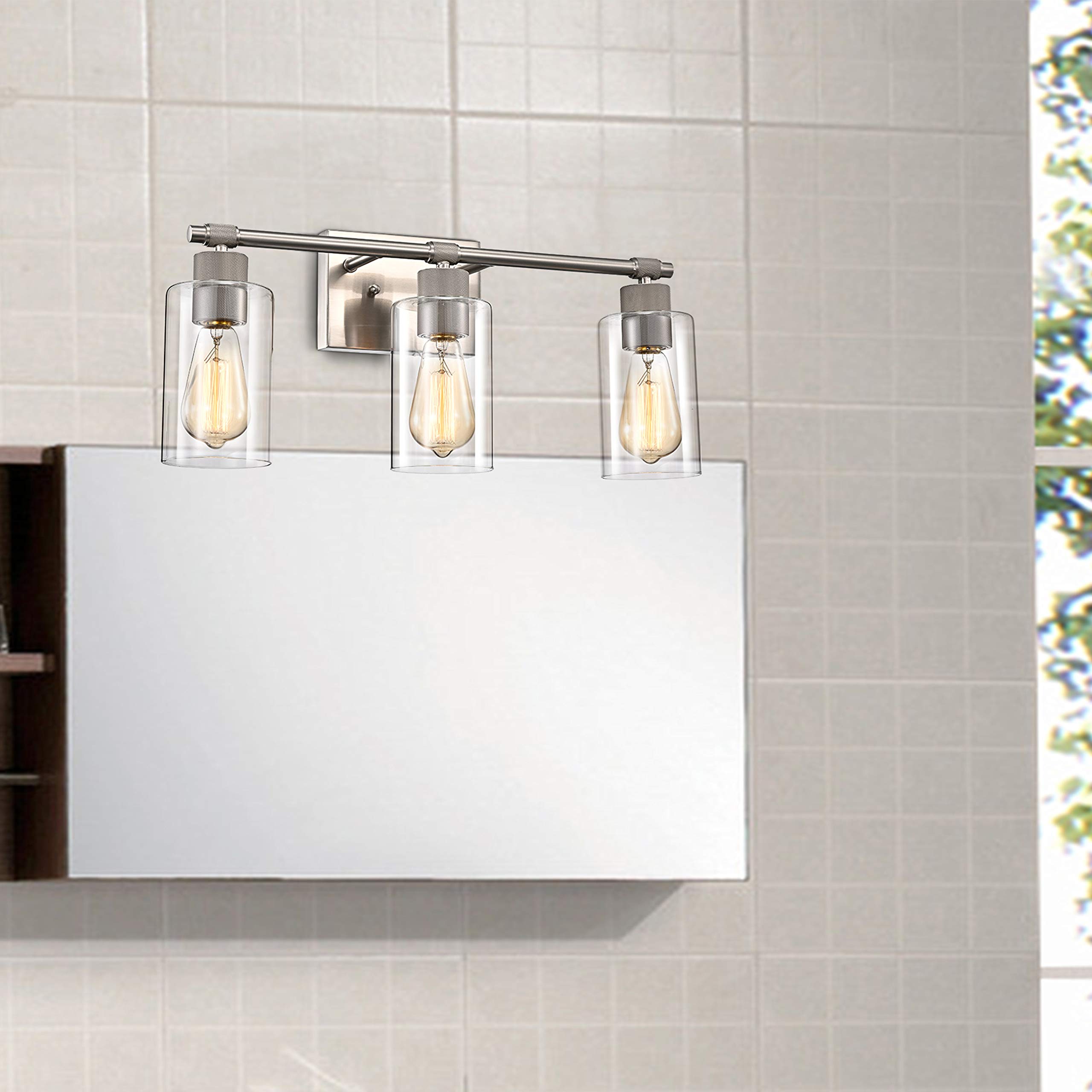 Modern 3-Light Brushed Nickel Bathroom Vanity Light Fixture 22