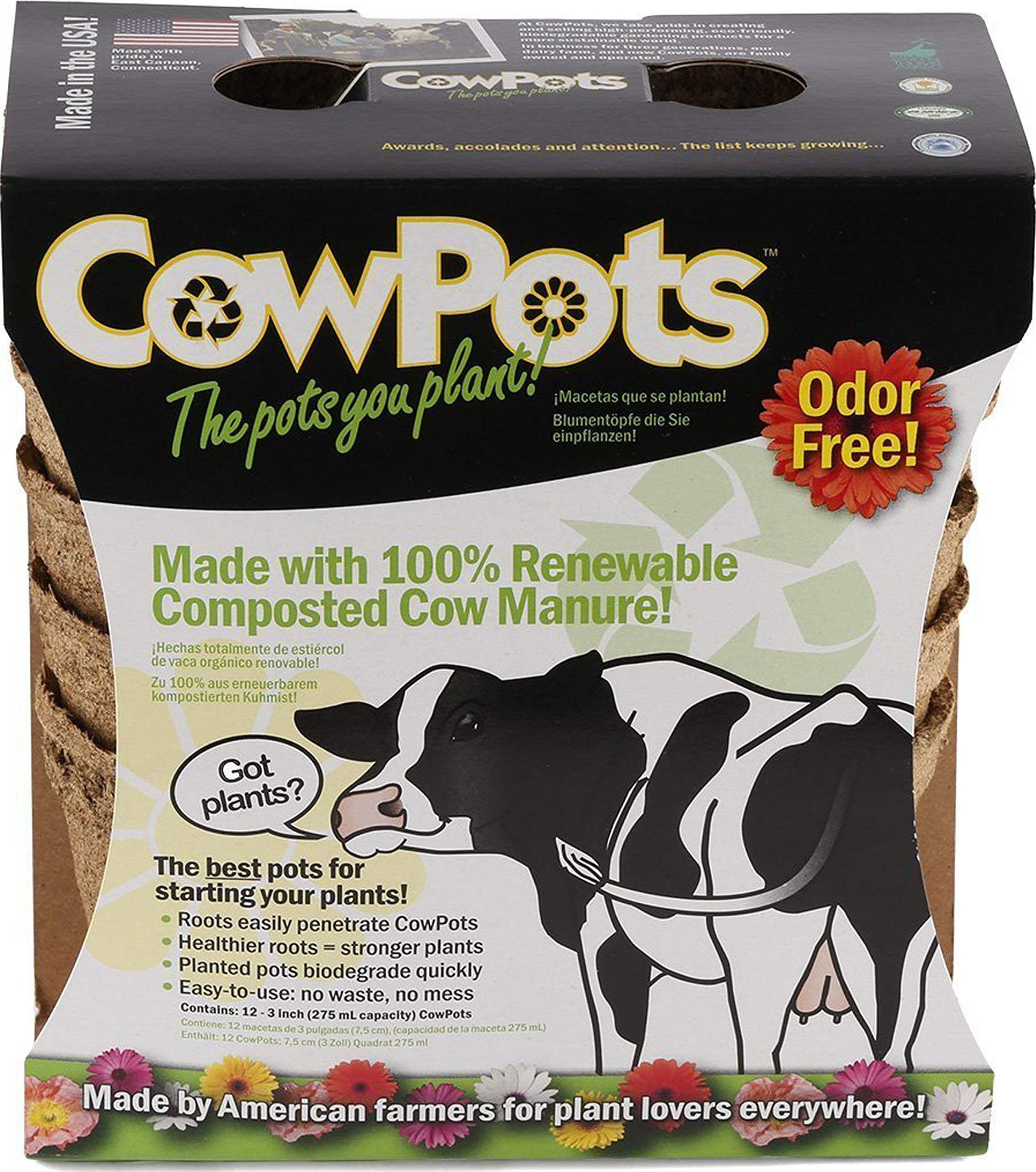 Eco-Friendly Cow Pots - 3 Inch, 275ml Biodegradable Plant Pots (36 Pack) Made from 100% Composted Cow Manure | Odor-Free, Sustainable Gardening Solution for Seedlings, Herbs & Flowers | Perfect for Organic Farming, Home Gardens & Eco-Conscious Planters