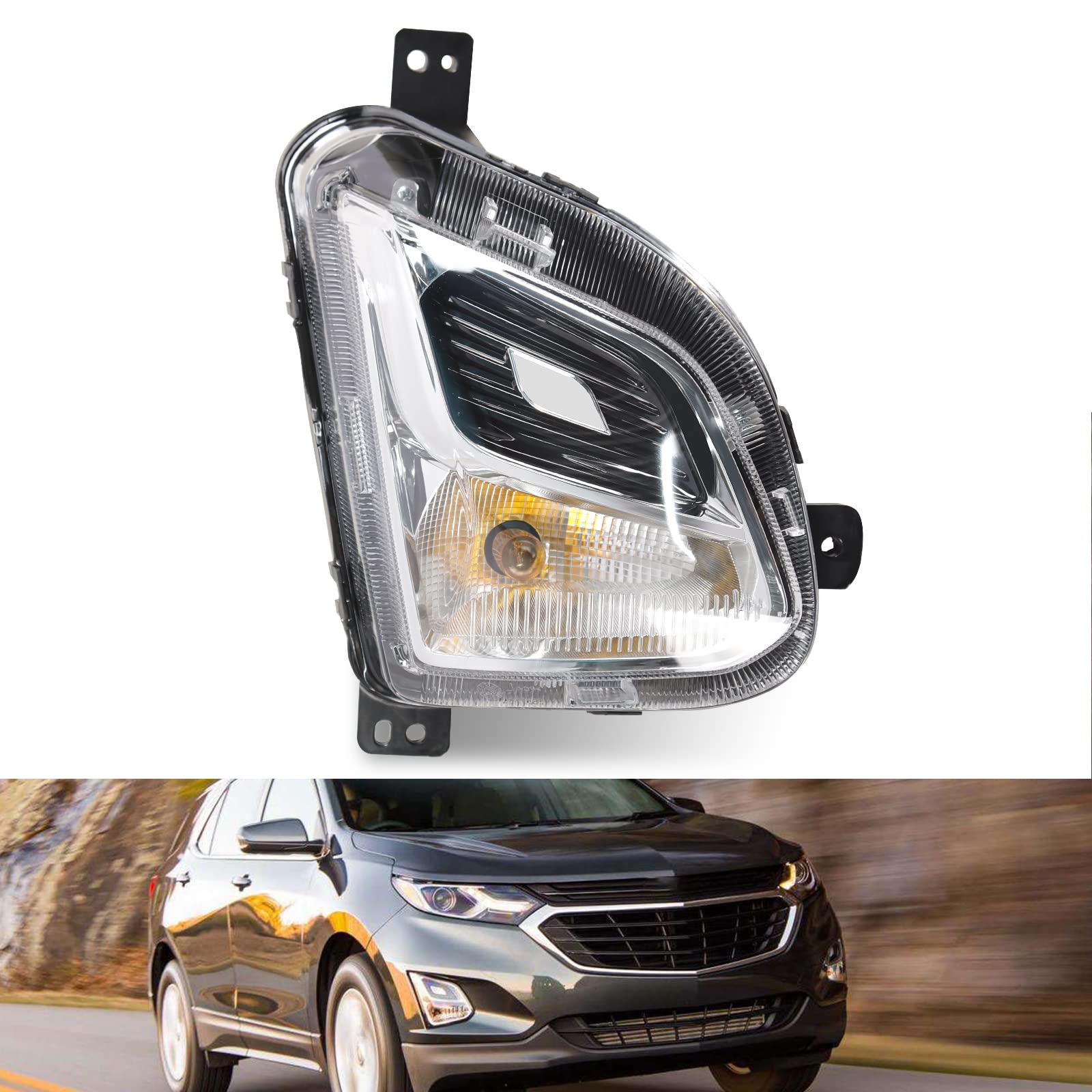 PEFORWAY Front Halogen Fog Light Fog Lamp for Chevy Equinox 2018 2019 2020 - Clear Lens with Bulbs (Right Passenger Side) | Replacement Fog Lights for Improved Visibility in Rain, Snow, and Foggy Conditions