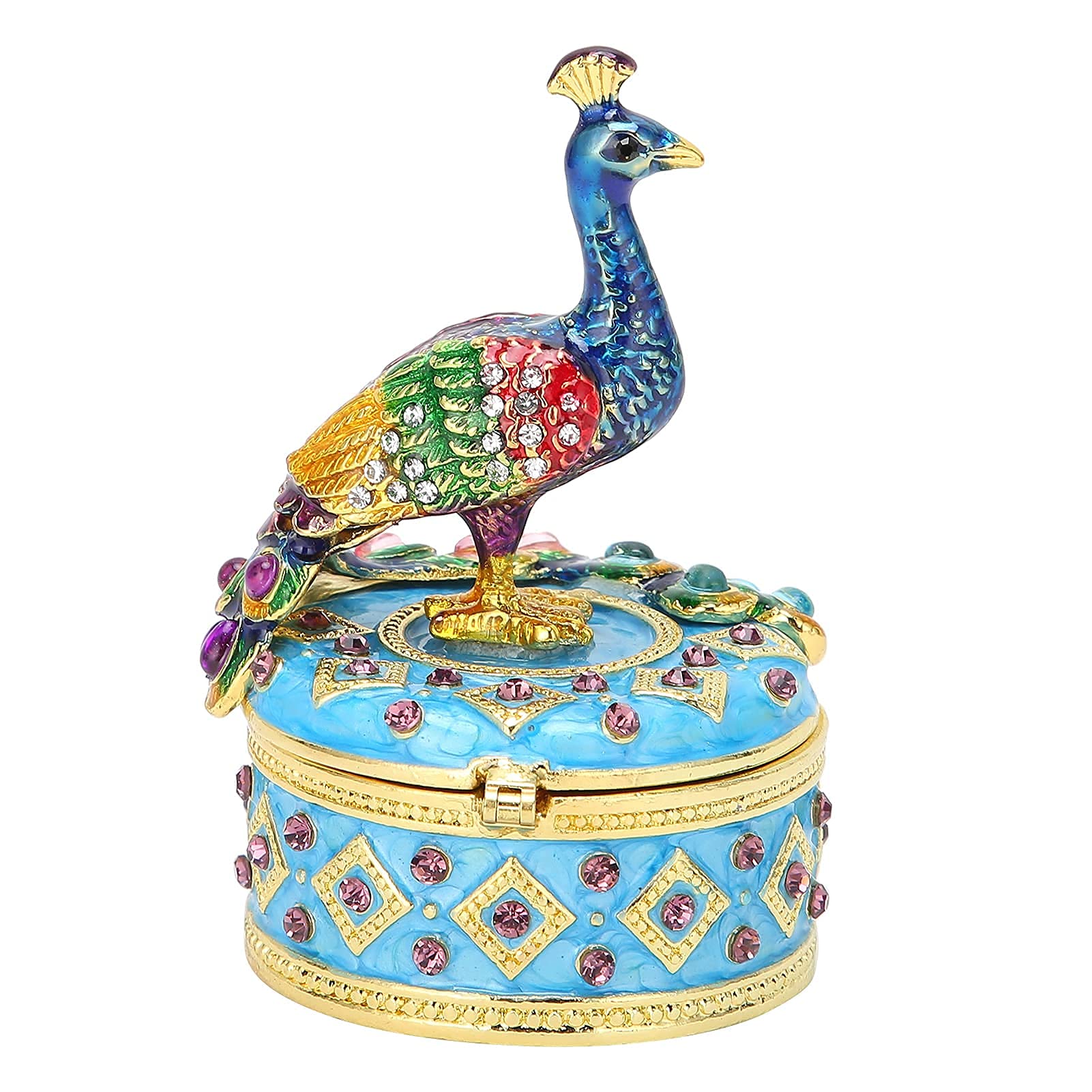 Luxury Peacock Jewelry Box - Handcrafted Zinc Alloy Decorative Trinket Box with Hinged Lid, Elegant Home & Office Décor for Jewelry Storage, Gift Giving & Display