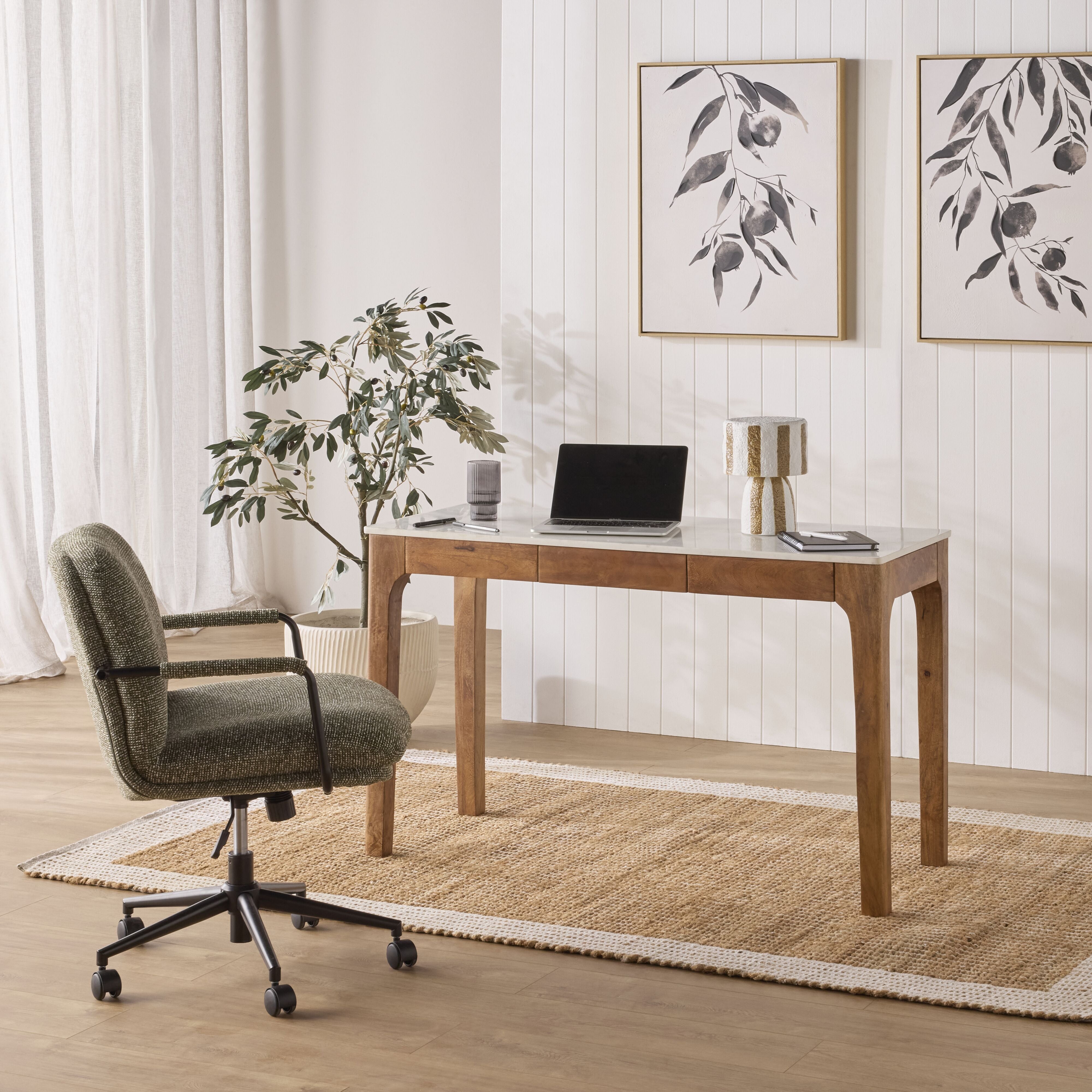 Elegant White Marble Top Desk for Home Office - Modern Writing Desk with Sturdy Metal Legs, Perfect for Small Spaces, Study Rooms & Workspaces
