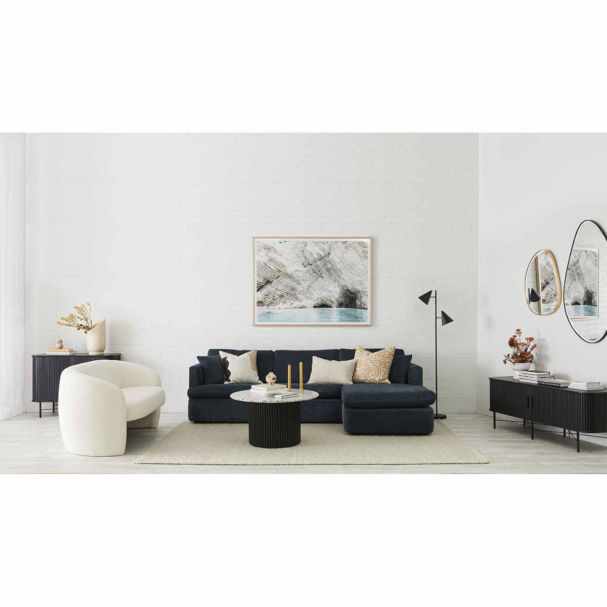 Modern Black Terrazzo Coffee Table - 85cm Round Living Room Center Table for Home Decor, Office & Lounge Spaces