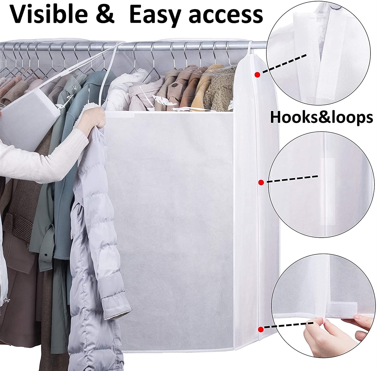 2 Pack Adjustable Hanging Garment Dust Covers with Clear View Window - Breathable Clothes Protector for Wardrobe, Closet Storage & Travel Use - Perfect for Dresses, Suits & Seasonal Clothing Protection