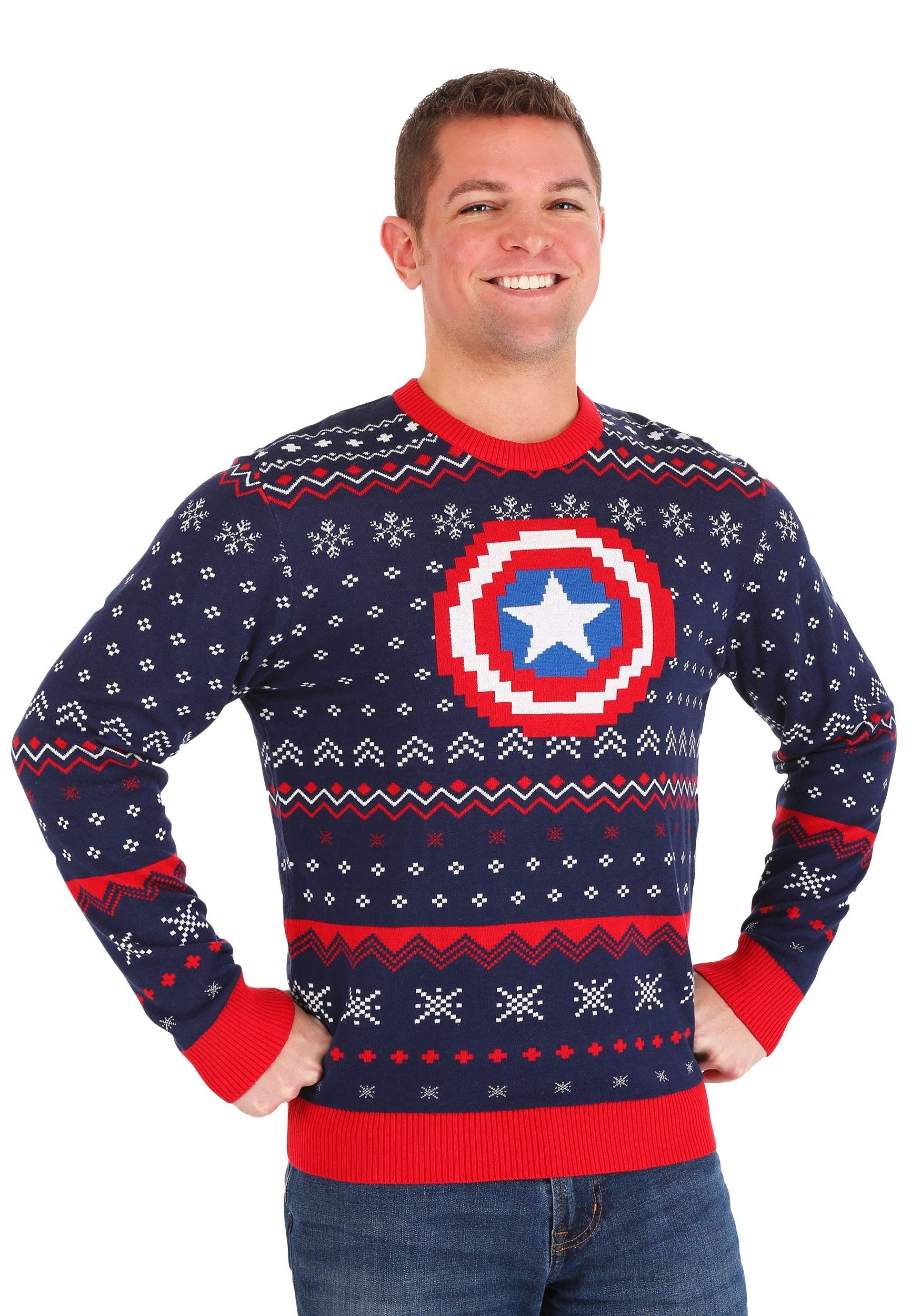 Marvel Captain America Ugly Christmas Sweater - Official Licensed Holiday Sweatshirt for Men & Women | Perfect for Christmas Parties, Gifts & Festive Celebrations