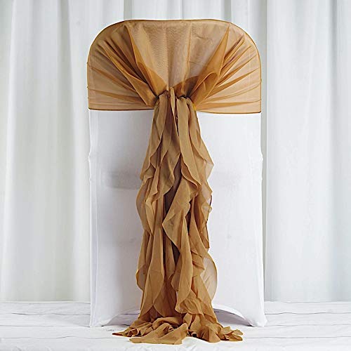 50 Gold Premium Curly Chiffon Chair Covers with Sashes - Elegant Wedding, Party & Ceremony Decorations - Perfect for Banquet Halls, Reception Decor, and Special Events