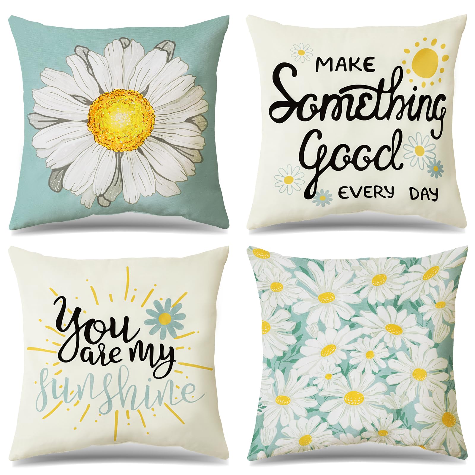 Farmhouse Decorative Throw Pillow Covers 18x18 Inch - Ultra Soft Pillow Cases Set of 4 for Sofa, Couch & Living Room - Blue and Beige Bohemian Style Accent Pillows - Perfect for Home Decor, Patio Furniture & Cozy Bedroom Styling