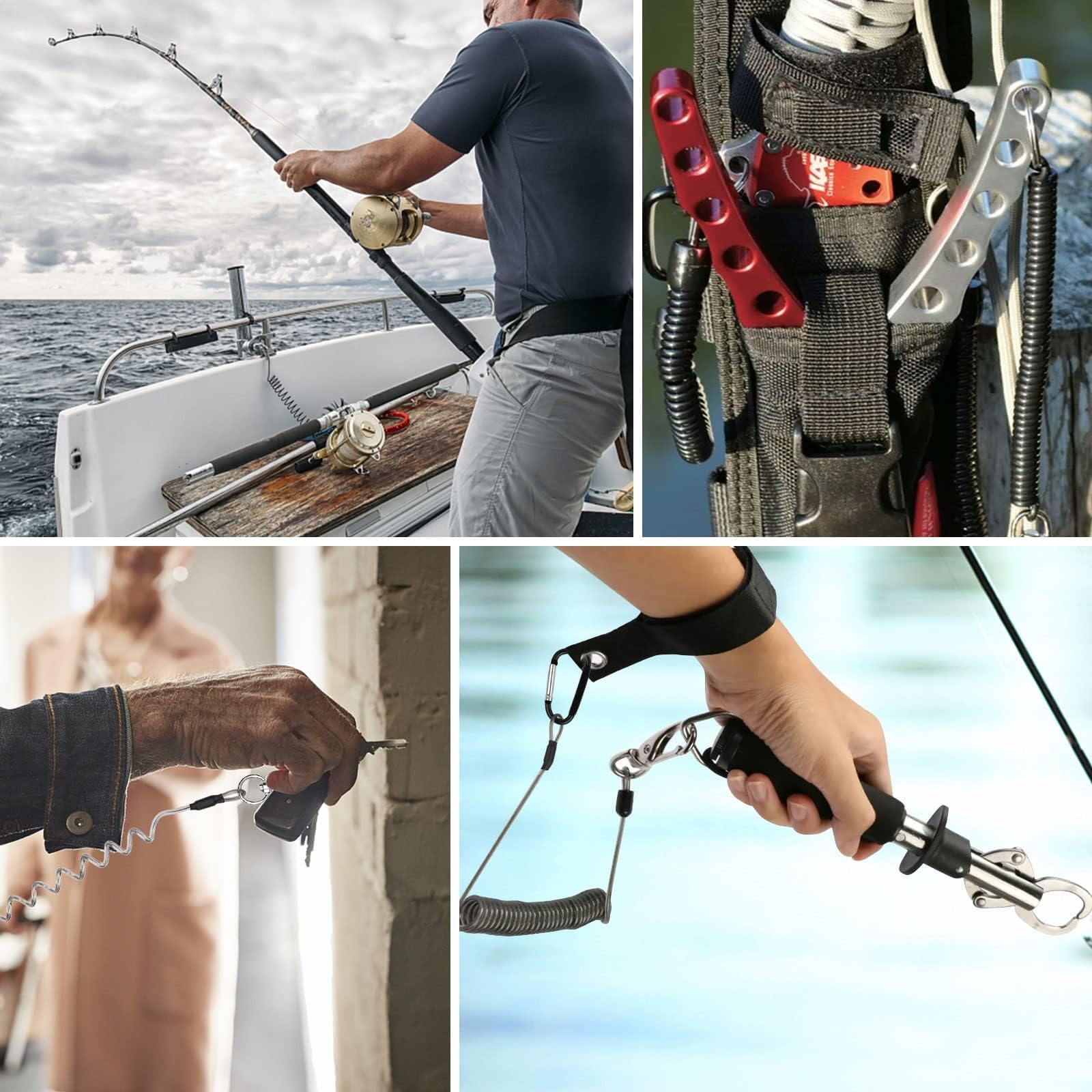 Heavy Duty Fishing Lanyards with Carabiner - Retractable Safety Ropes for Kayak & Boating